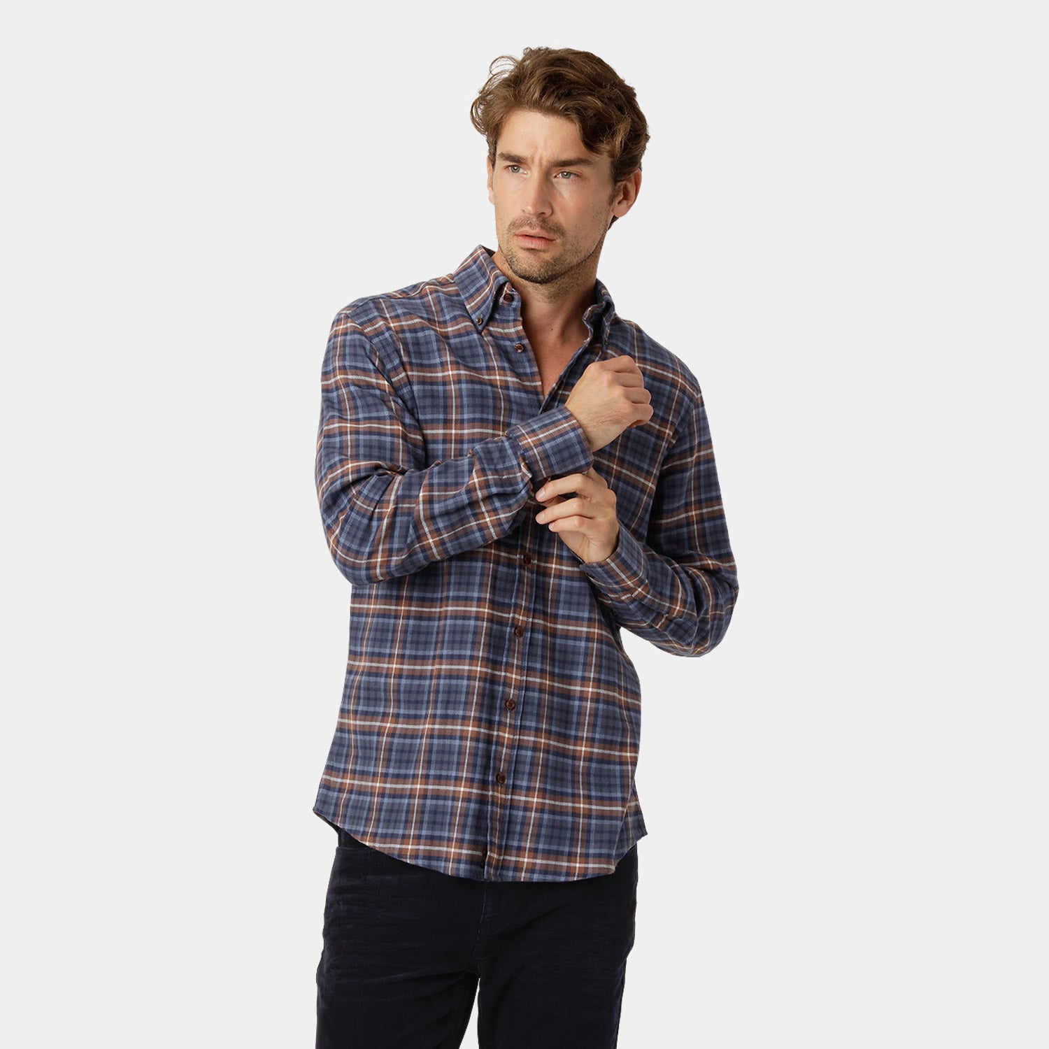 Mörkblå Rutig Flanellskjorta