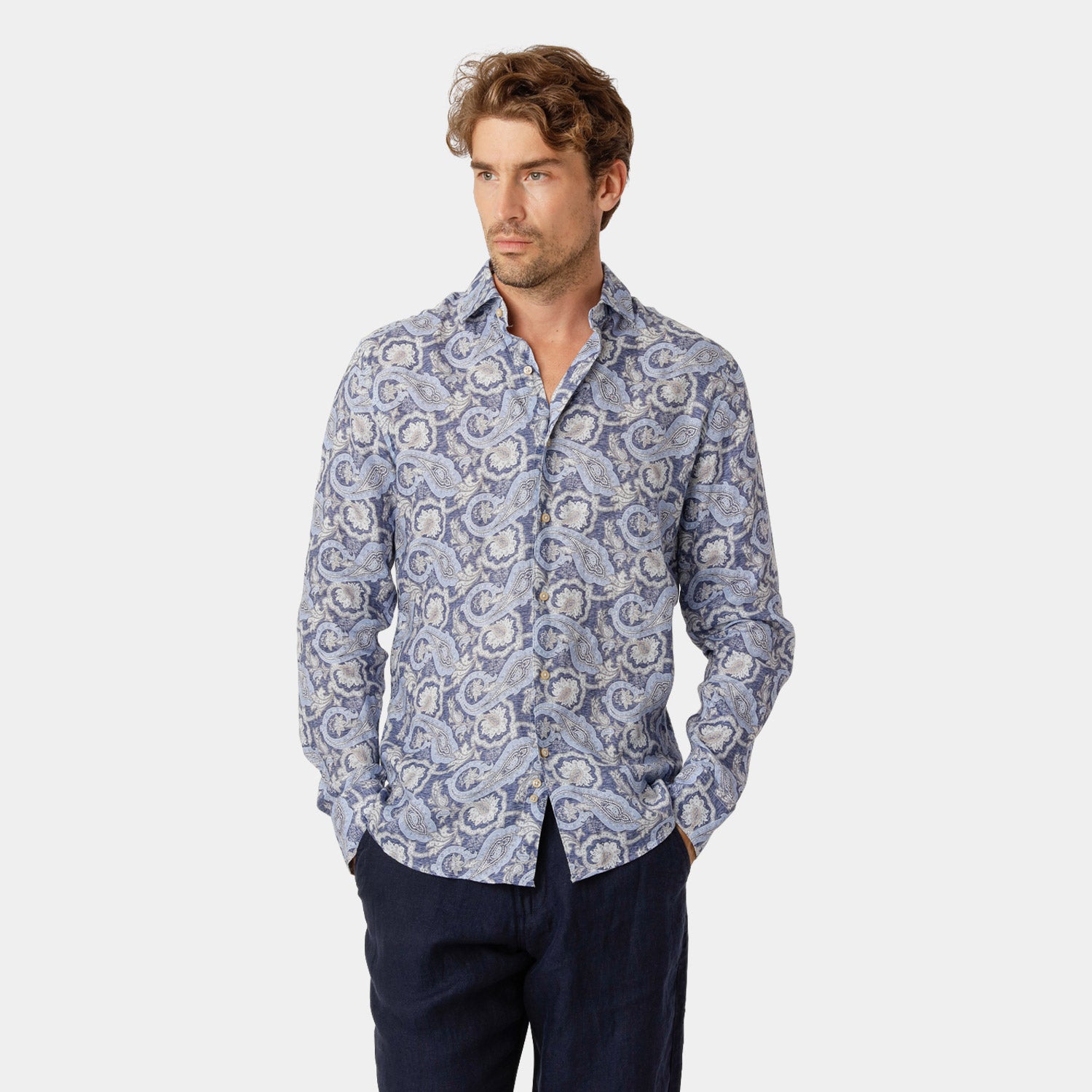 Blå Paisley Premium Linneskjorta