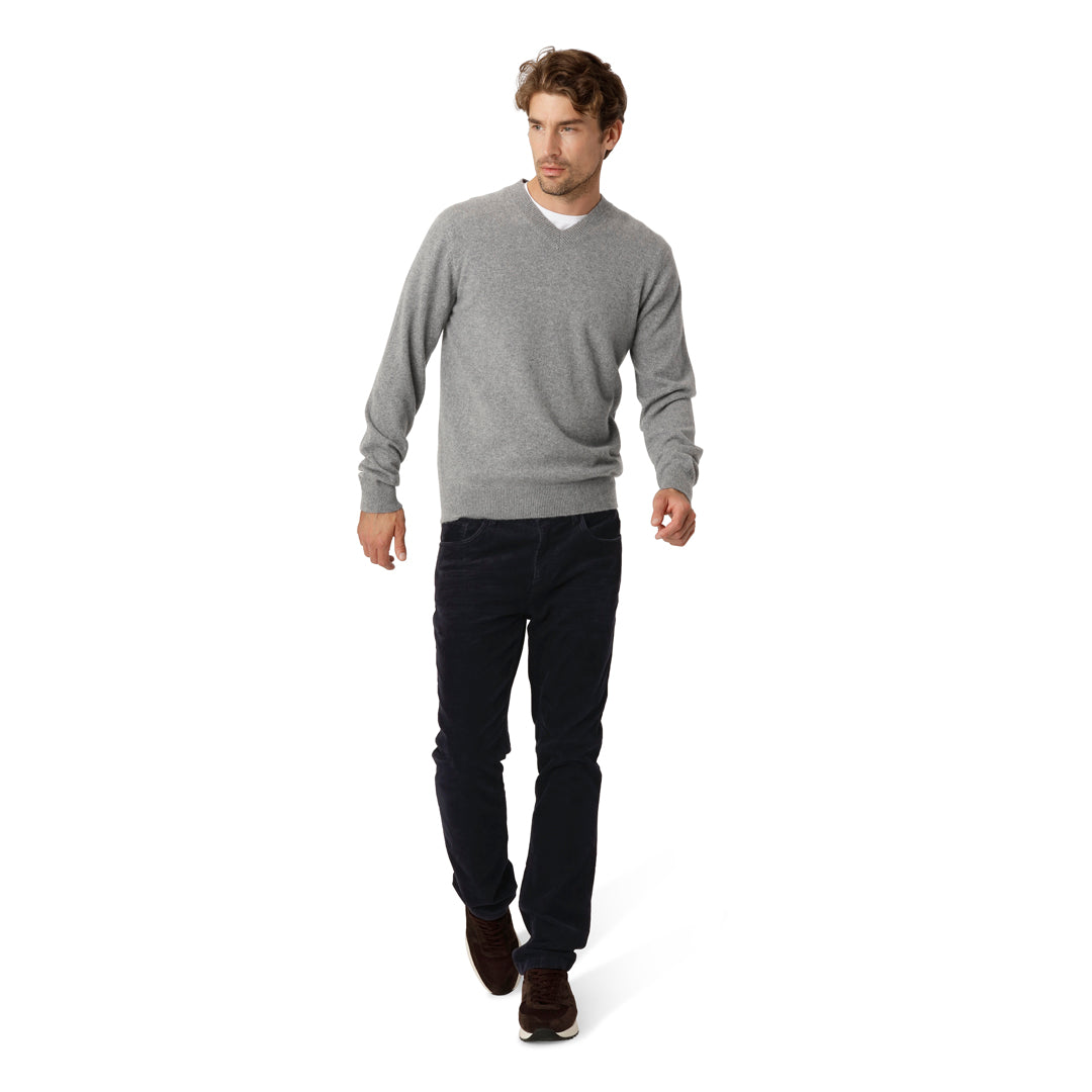 Grey Melange V-neck Cashmere