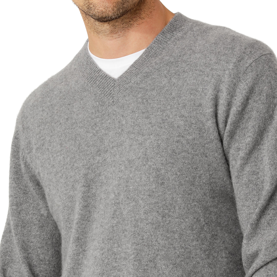 Grey Melange V-neck Cashmere