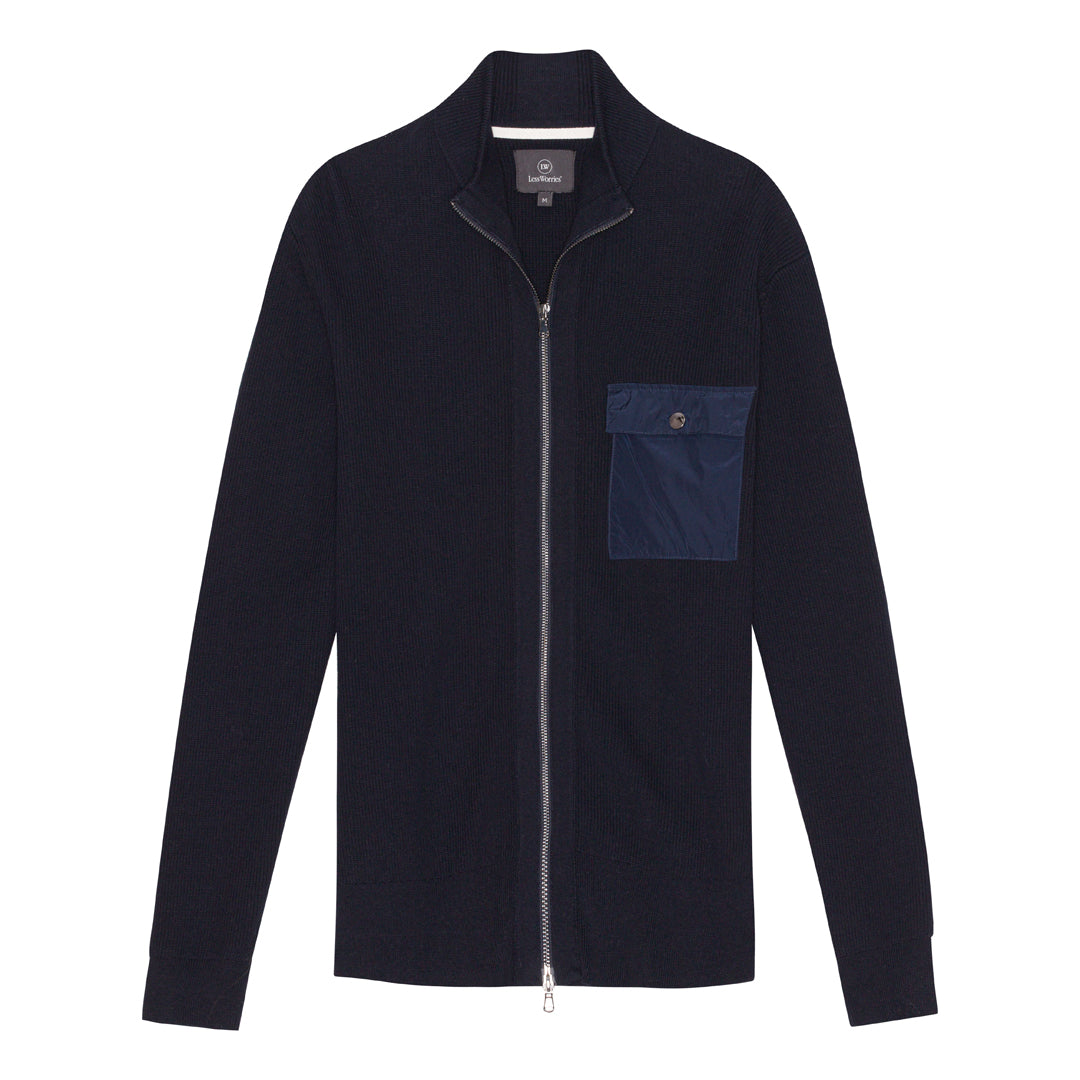 Navy Zip-Cardigan with Pocket