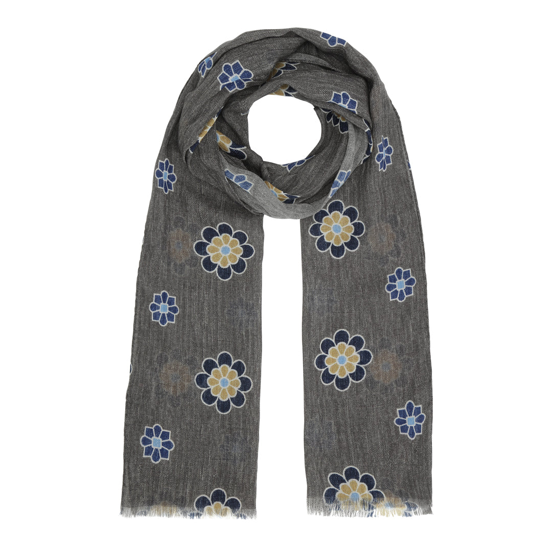 Grey Flower Wool Scarf