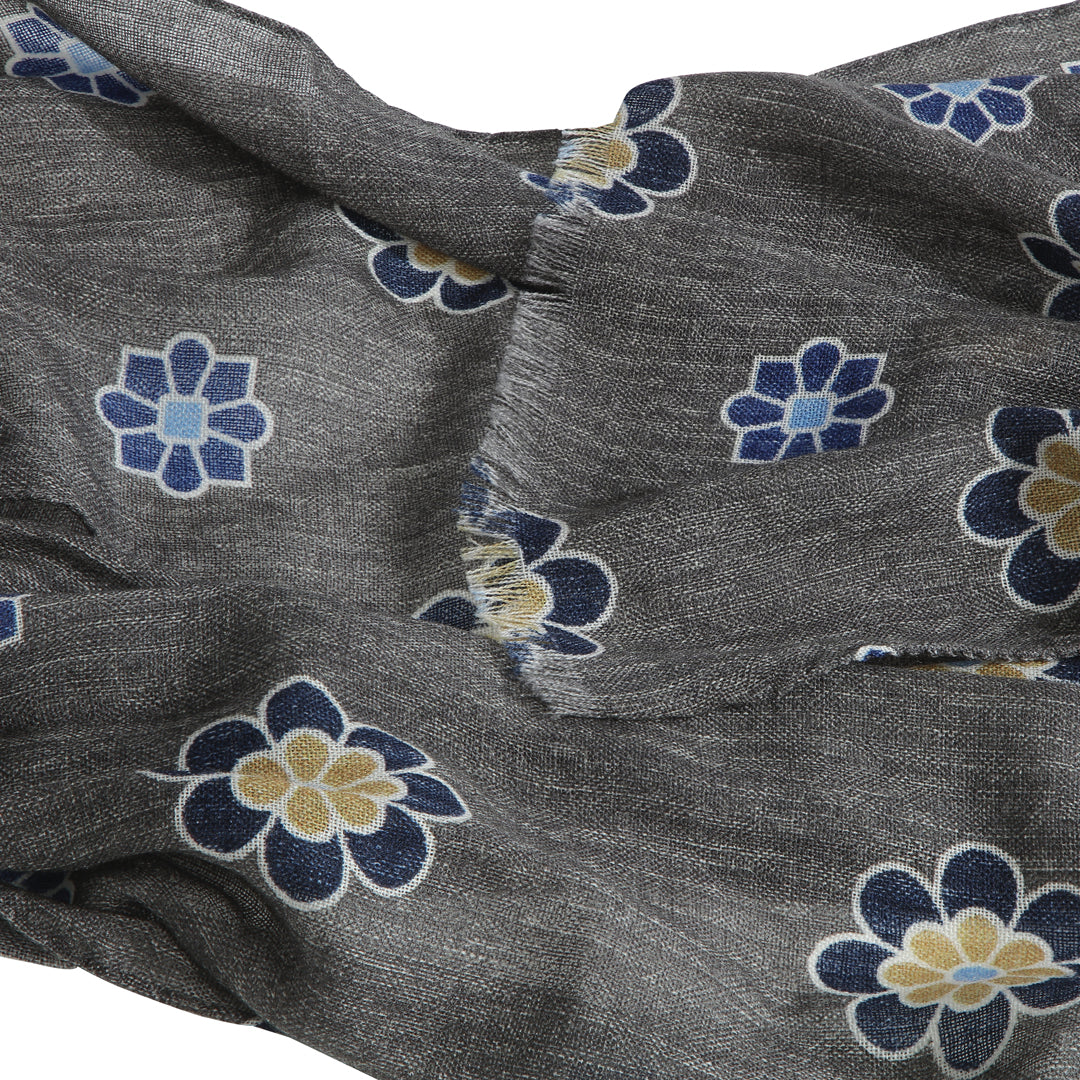 Grey Flower Wool Scarf