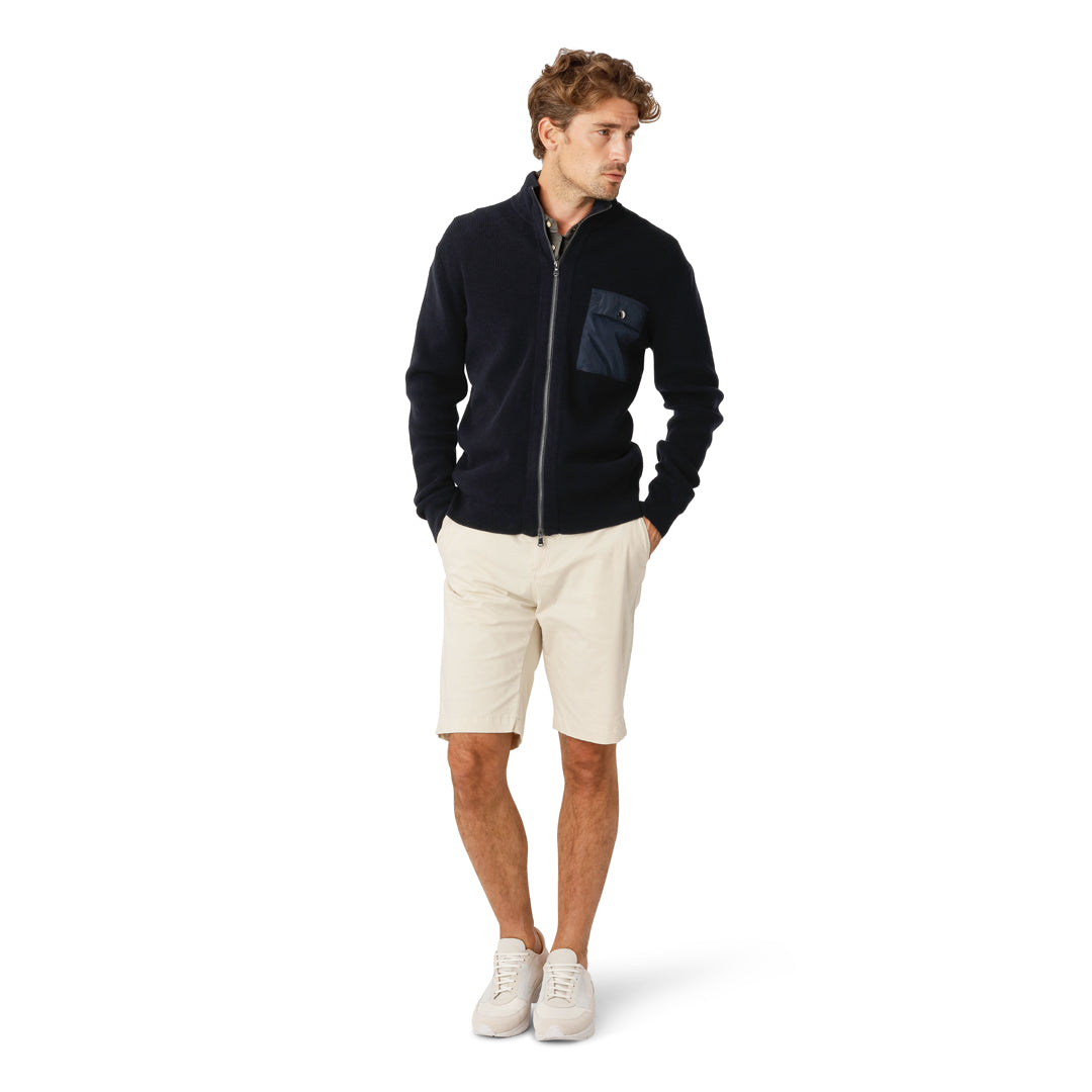 Navy Zip-Cardigan with Pocket