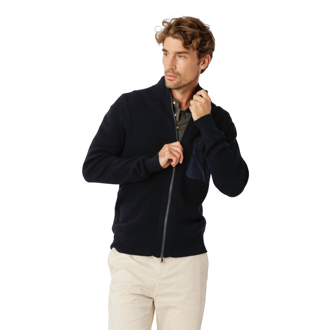 Navy Zip-Cardigan with Pocket
