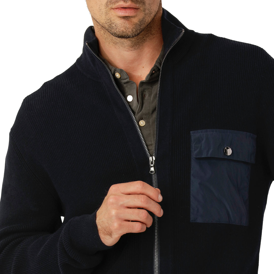 Navy Zip-Cardigan with Pocket