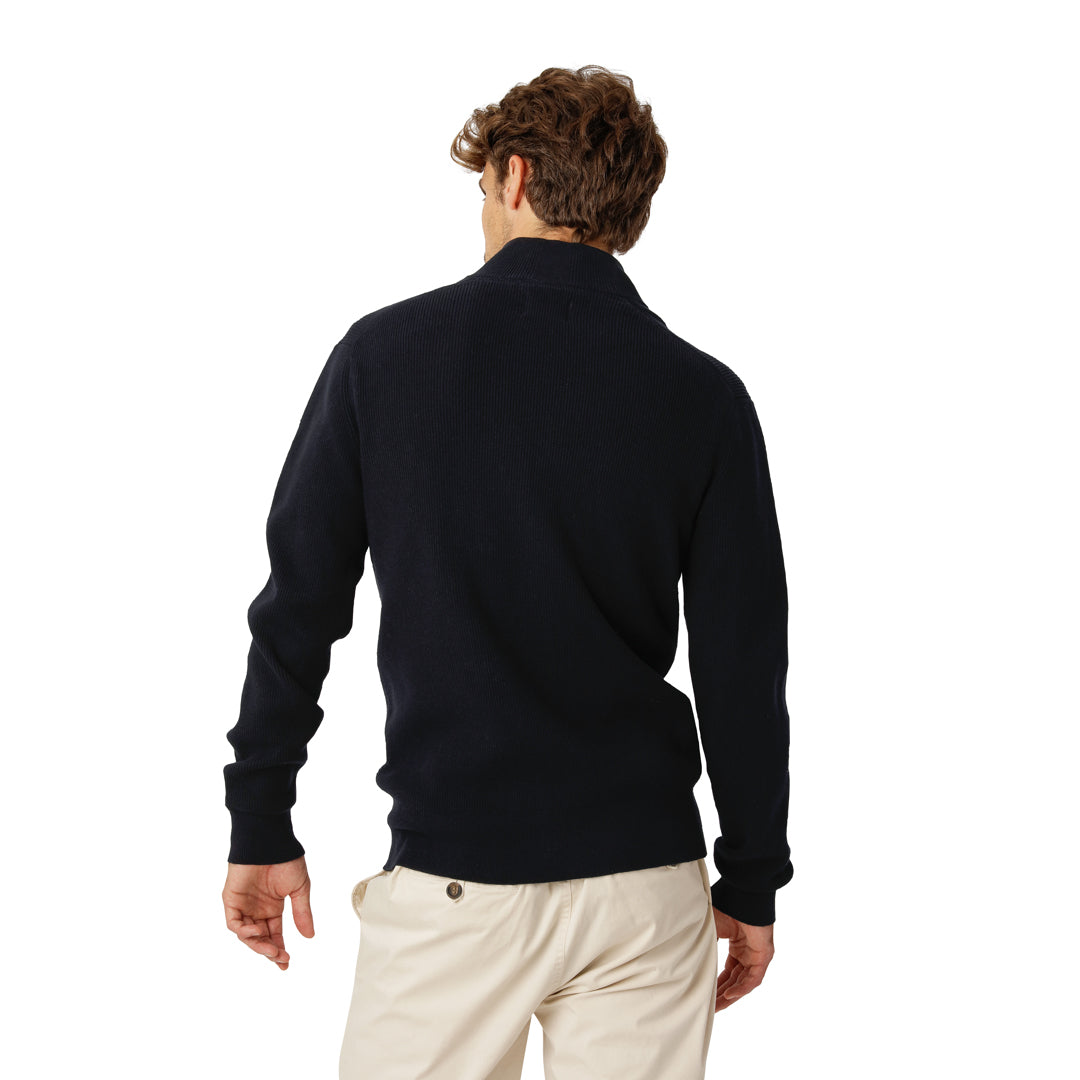 Navy Zip-Cardigan with Pocket