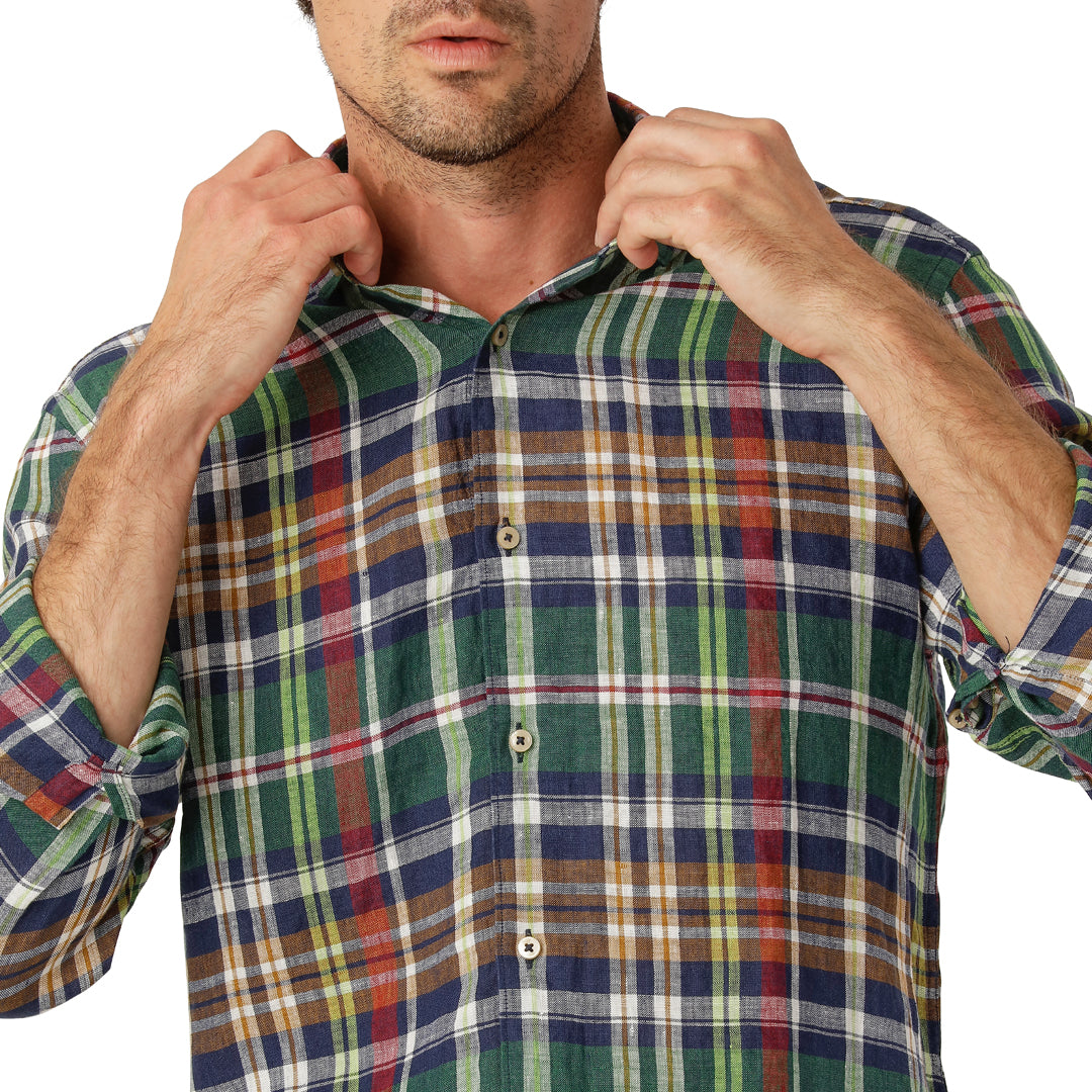 Grönrutig Linneskjorta