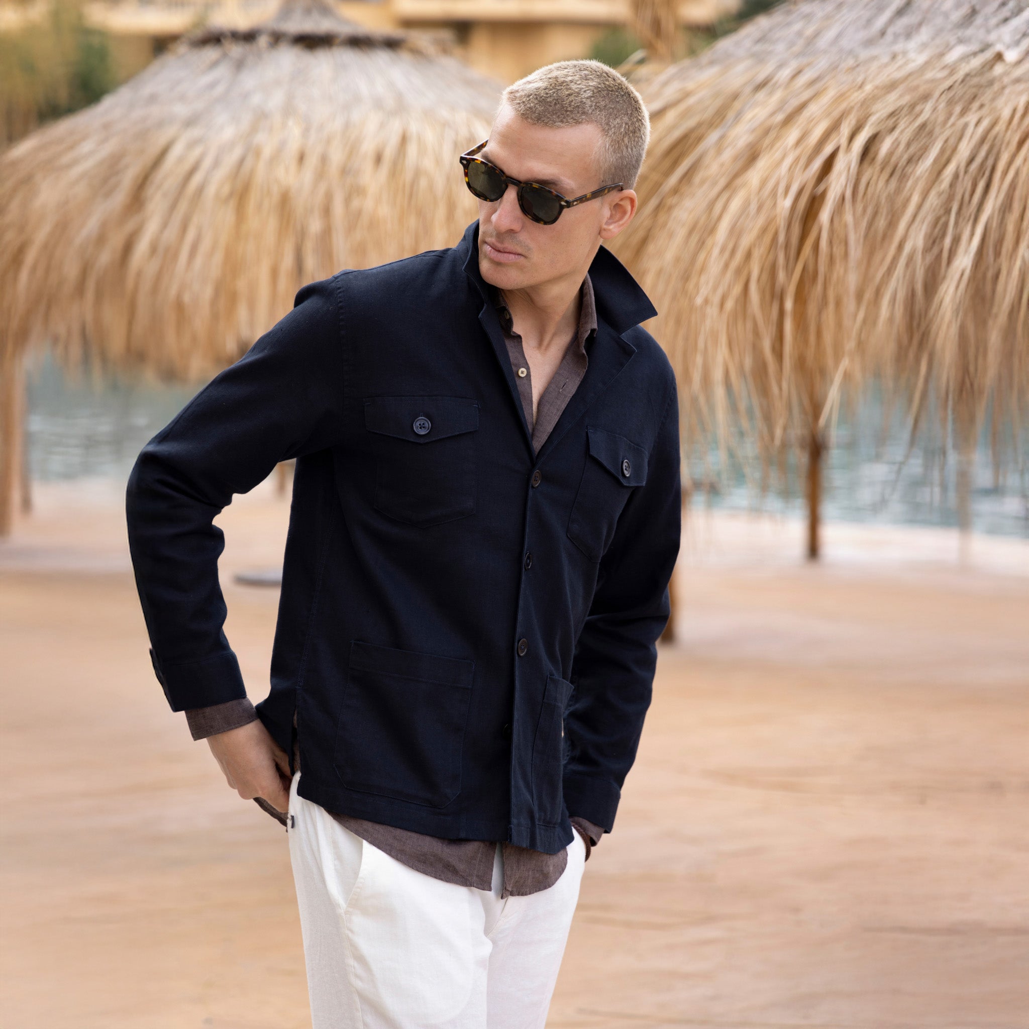 Marinblå Dressad Overshirt - Linnemix