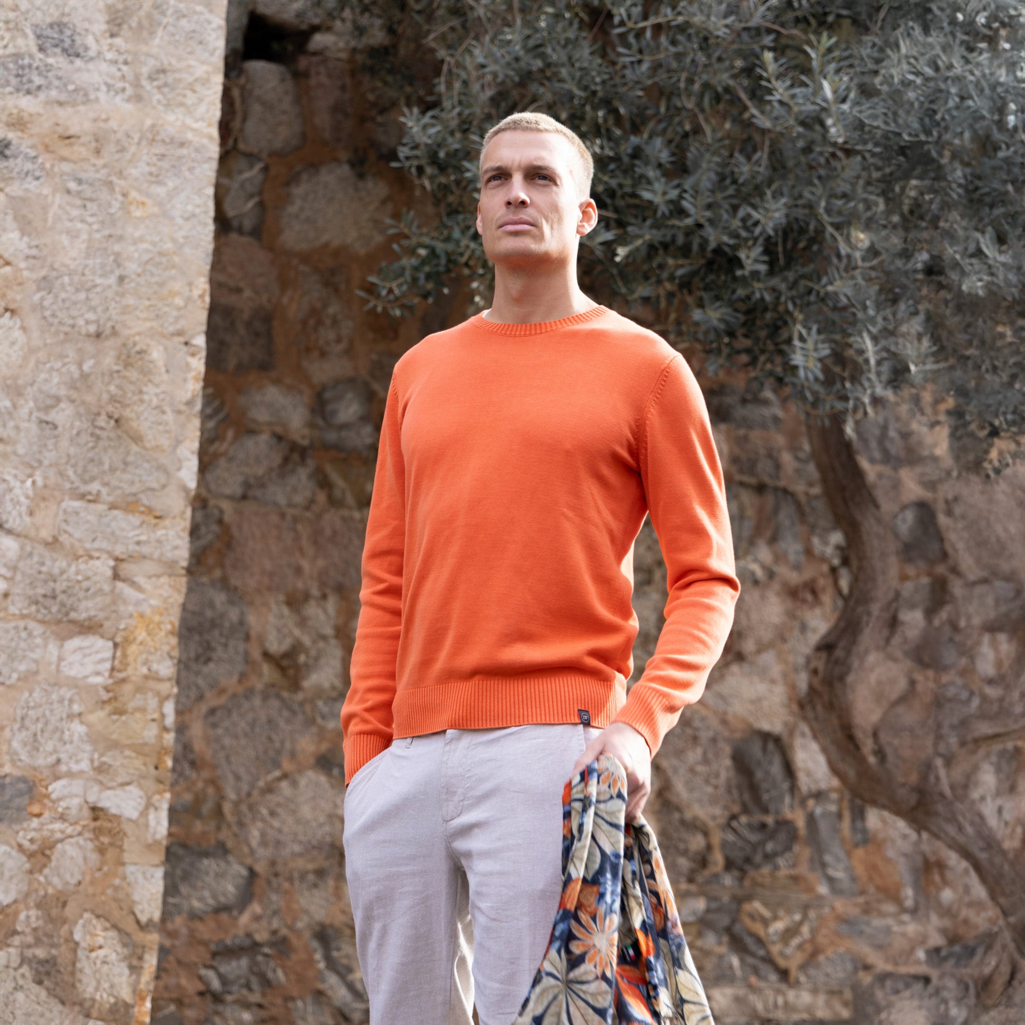 Orange Cotton Crewneck Sweater