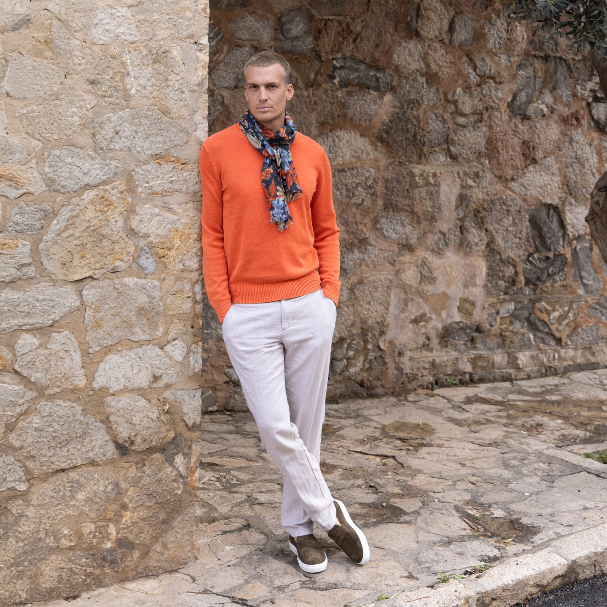 Orange Cotton Crewneck Sweater