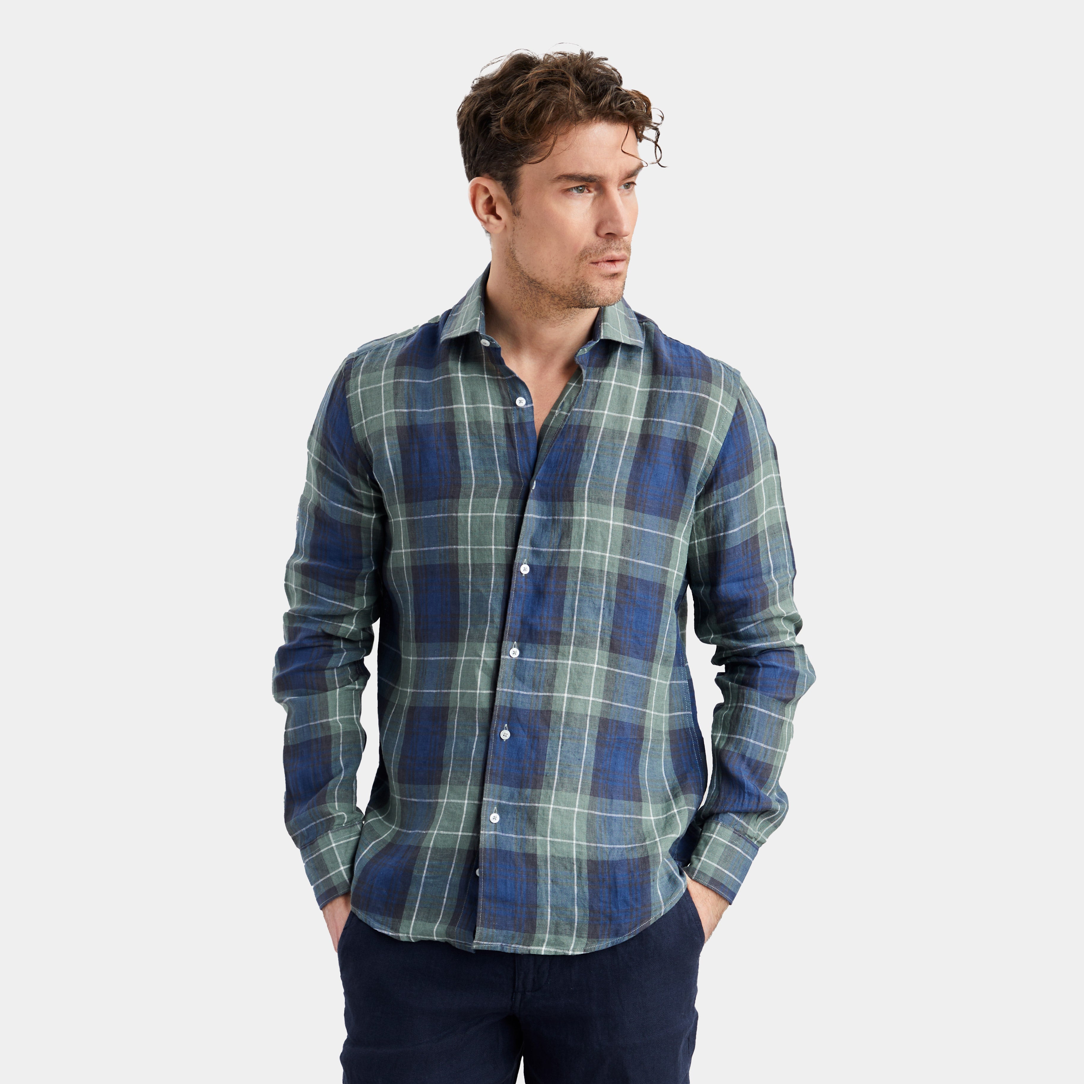 Skogsgrön Rutig Linneskjorta