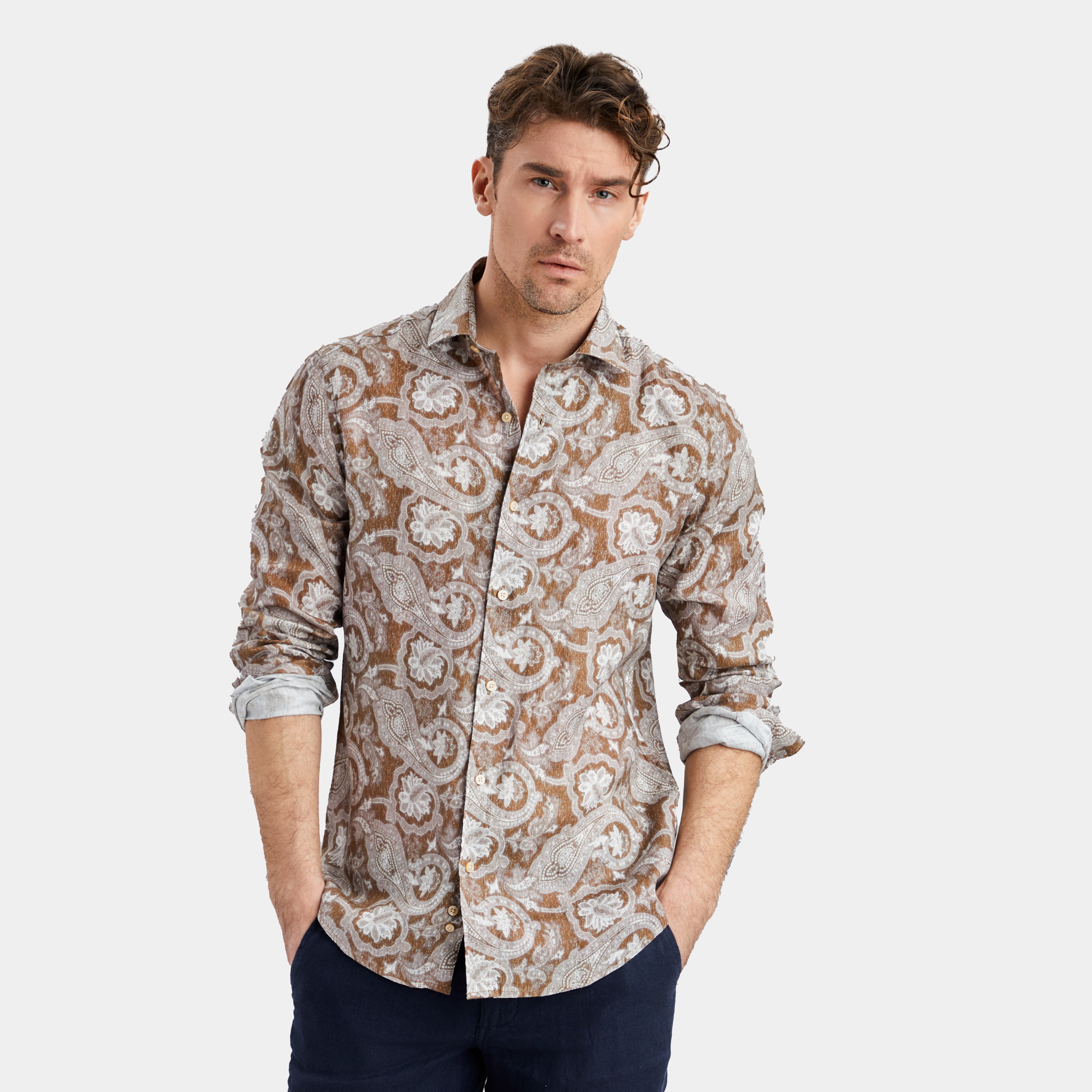 Brown Paisley Premium Linen Shirt
