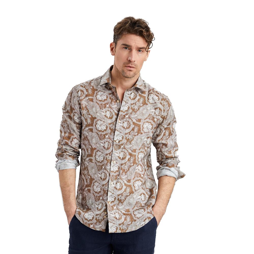 Discover our brown paisley linen shirt for men.
