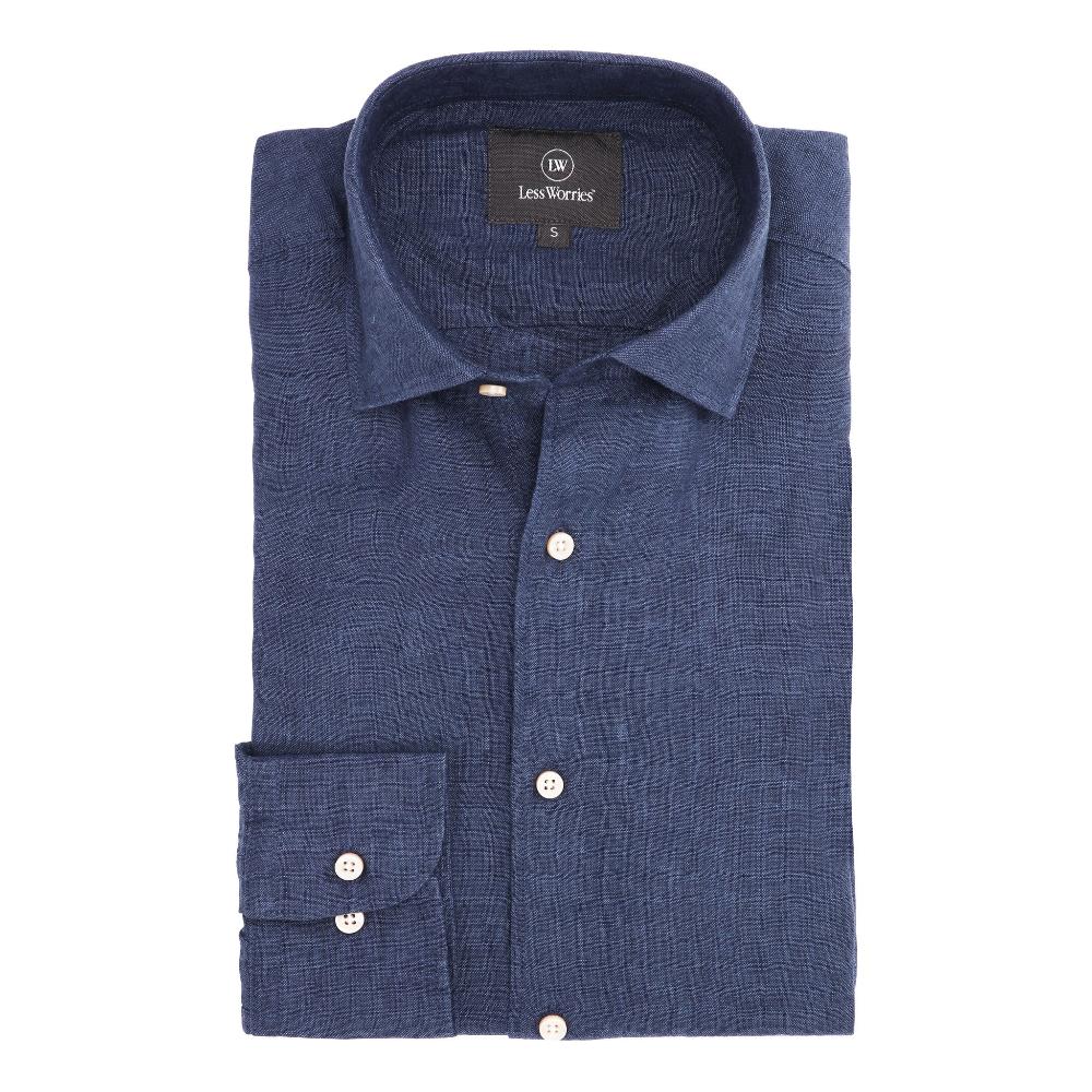 Find your dark blue linen shirt for men in 100% linen at Less Worries.