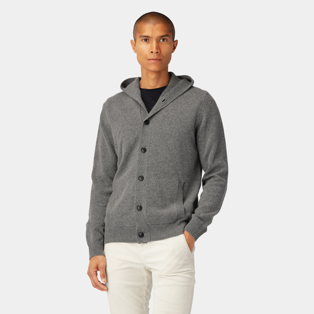 Buy your grey melange wool hoodie cardigan for men at Less Worries.
