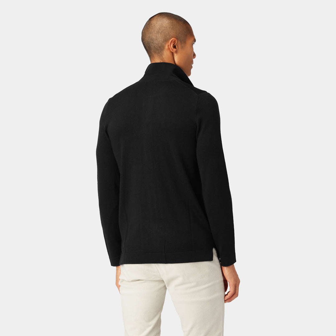 Our navy shirt cardigan for men is crafted from a premium merino wool blend.