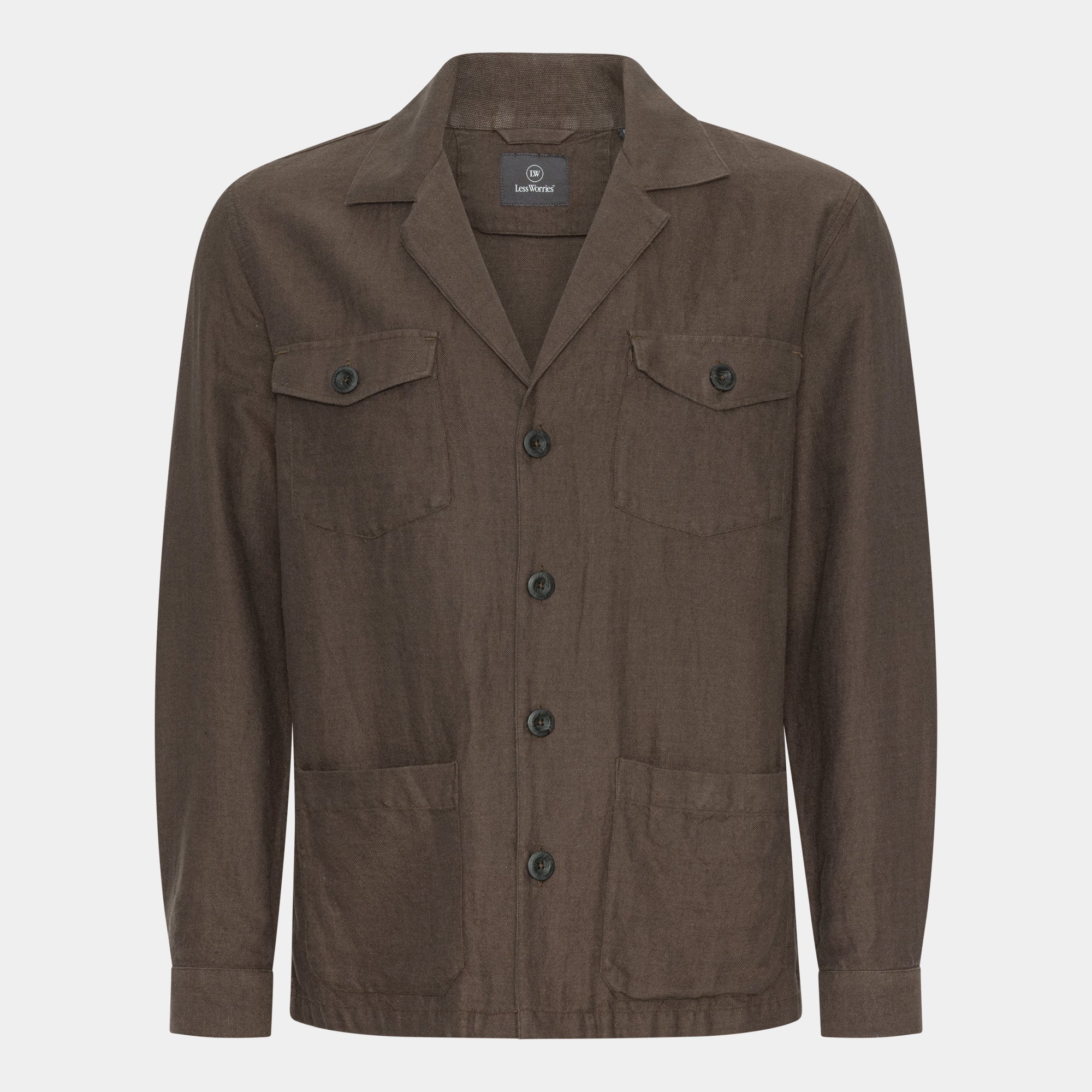 Brown Linen Blend Overshirt