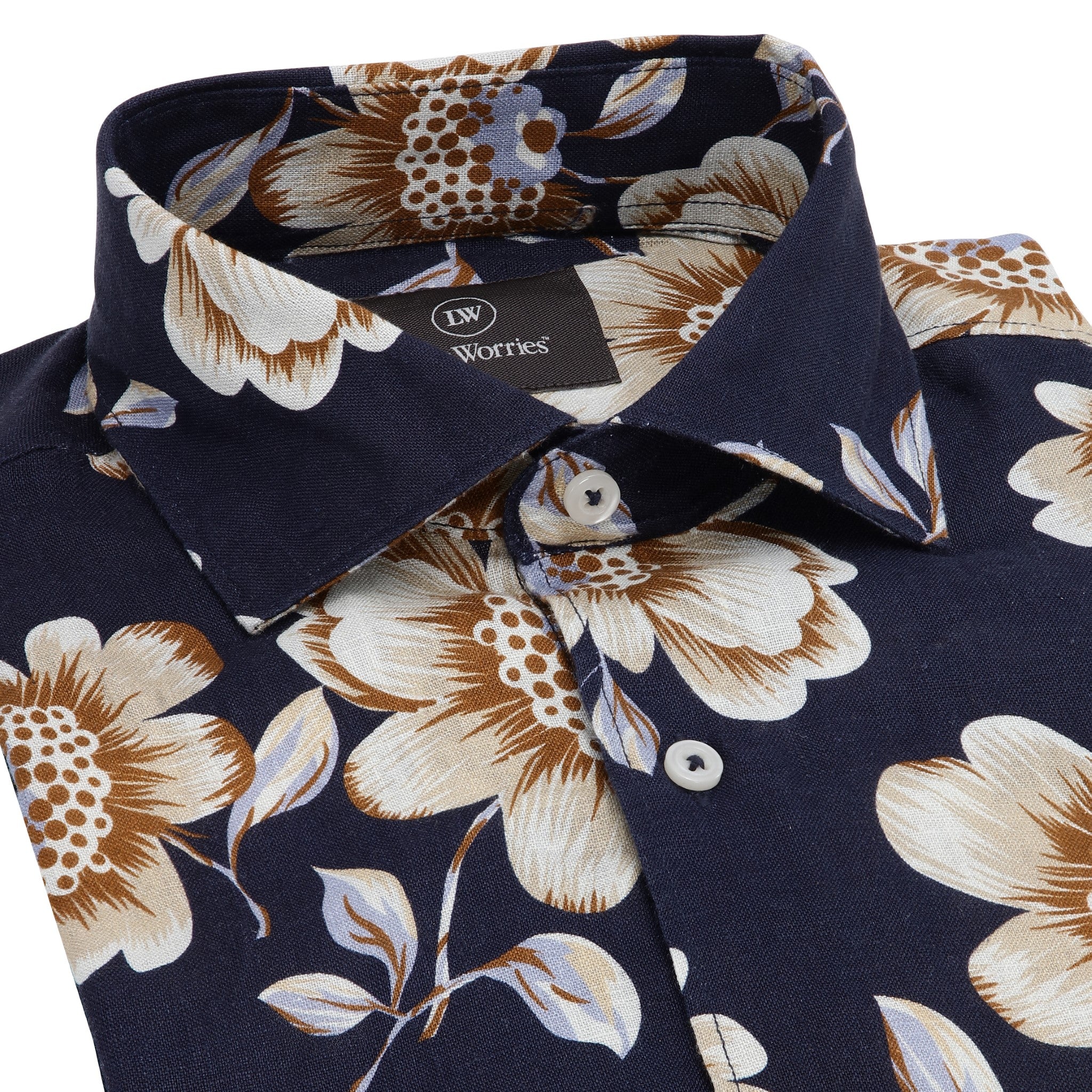 Navy Flower Linen Shirt