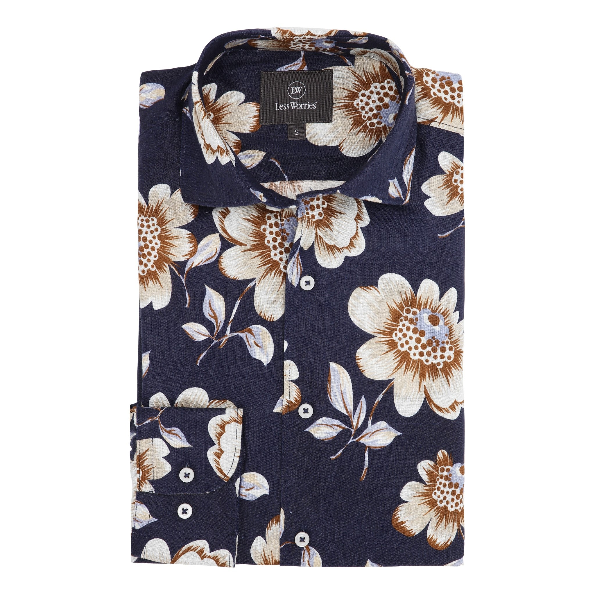 Navy Flower Linen Shirt