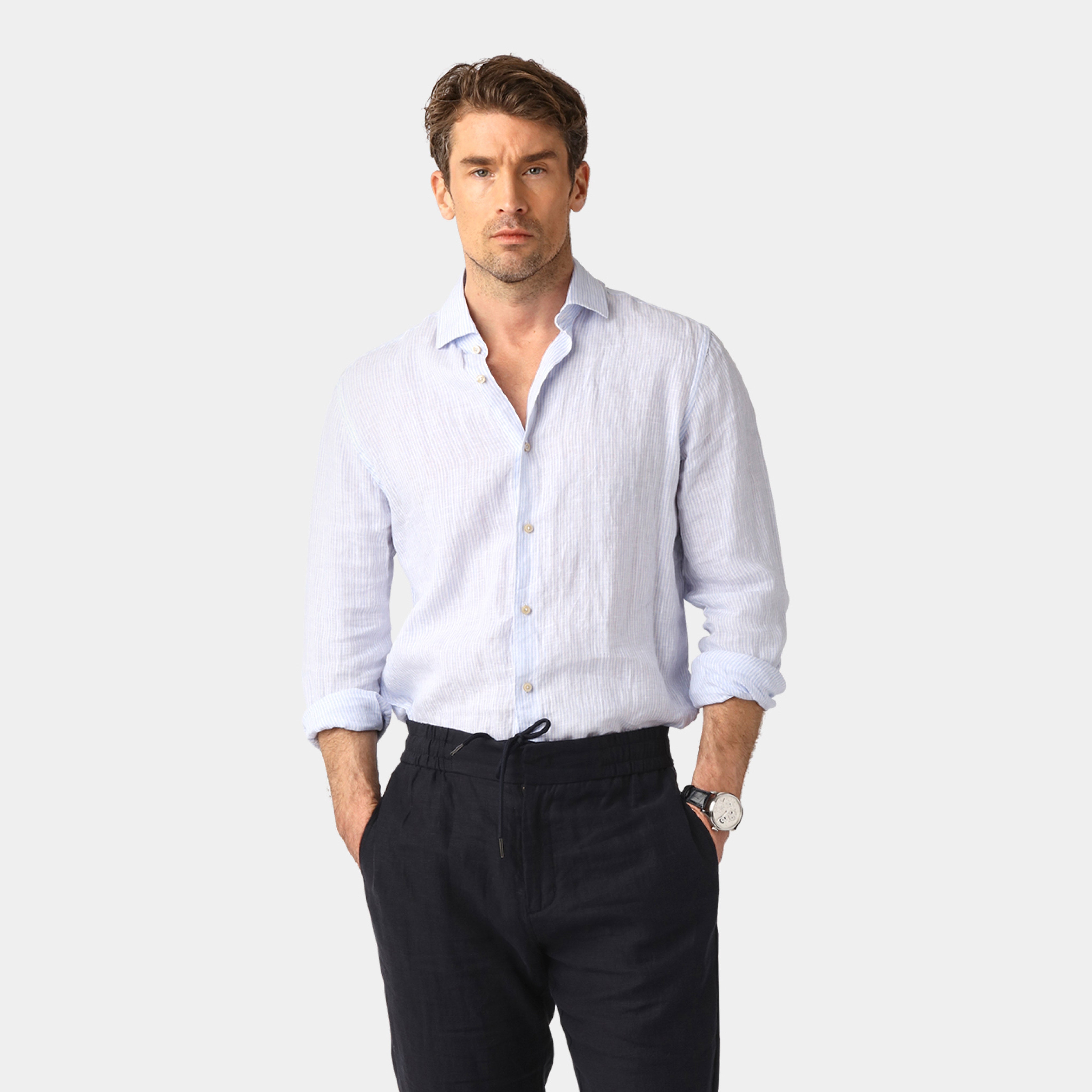 Blue Pinstriped Linen Shirt