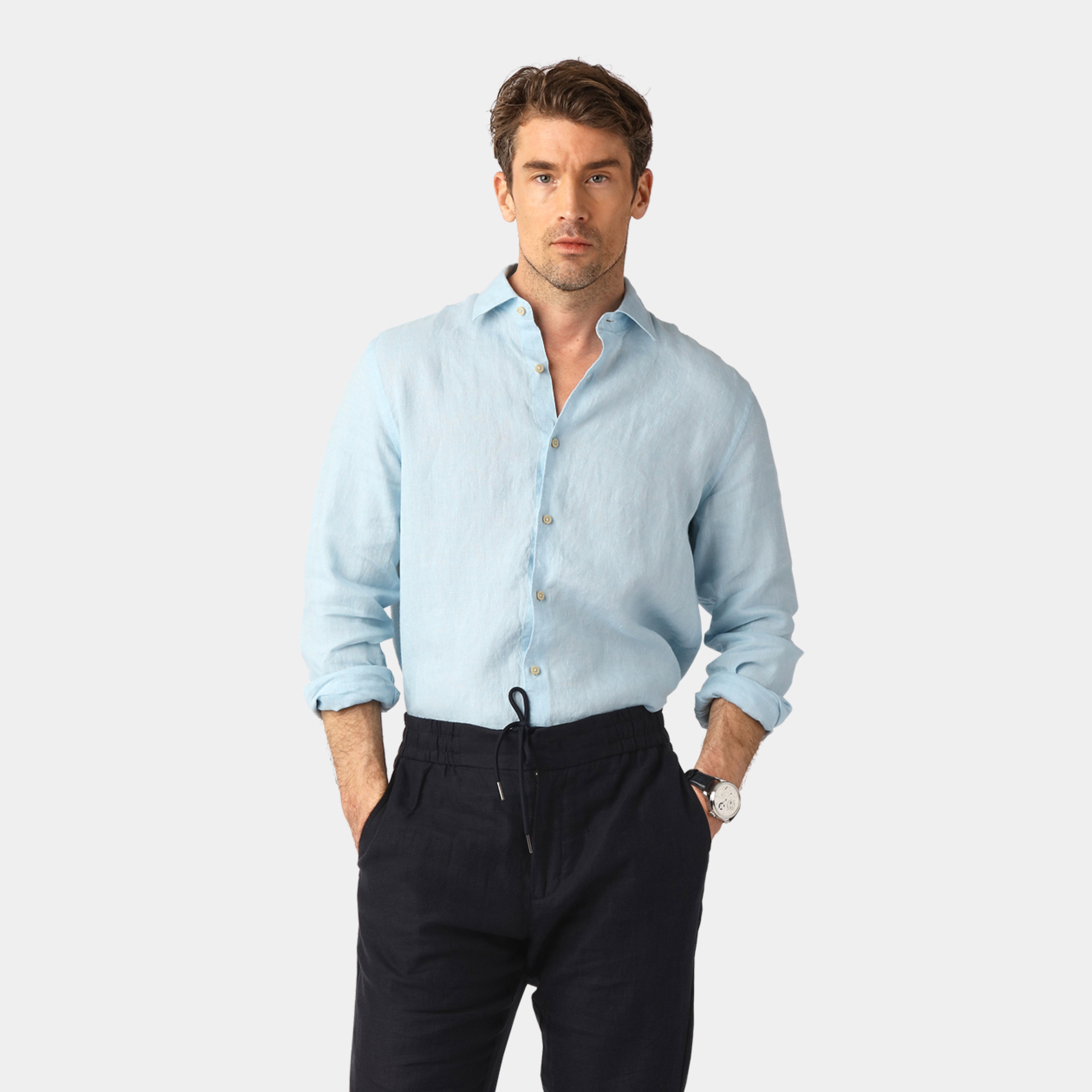 Aqua Blue Linen Shirt – 100% Linen