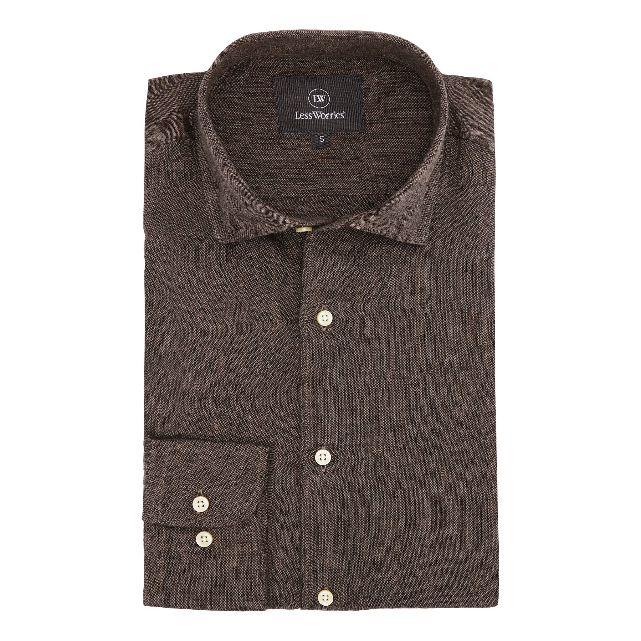 Brown linen shirt in 100% linen.