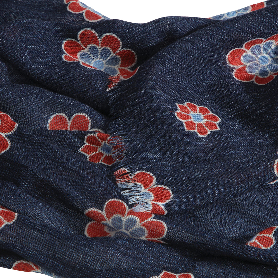 Navy Flower Wool Scarf