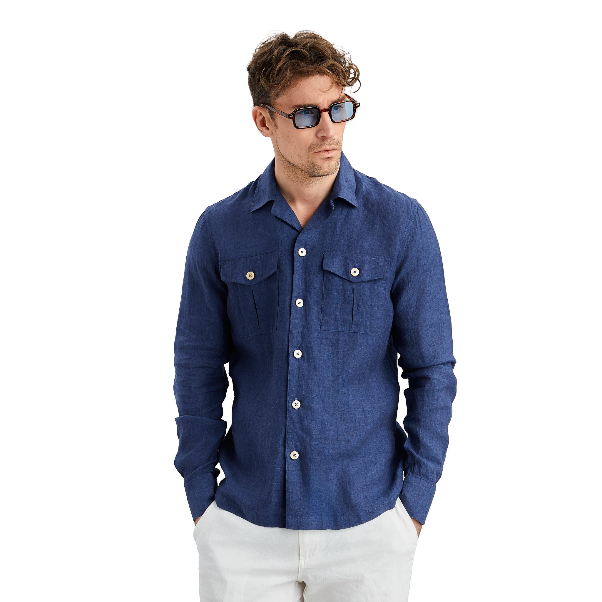 Navy Linen Shirt with pockets