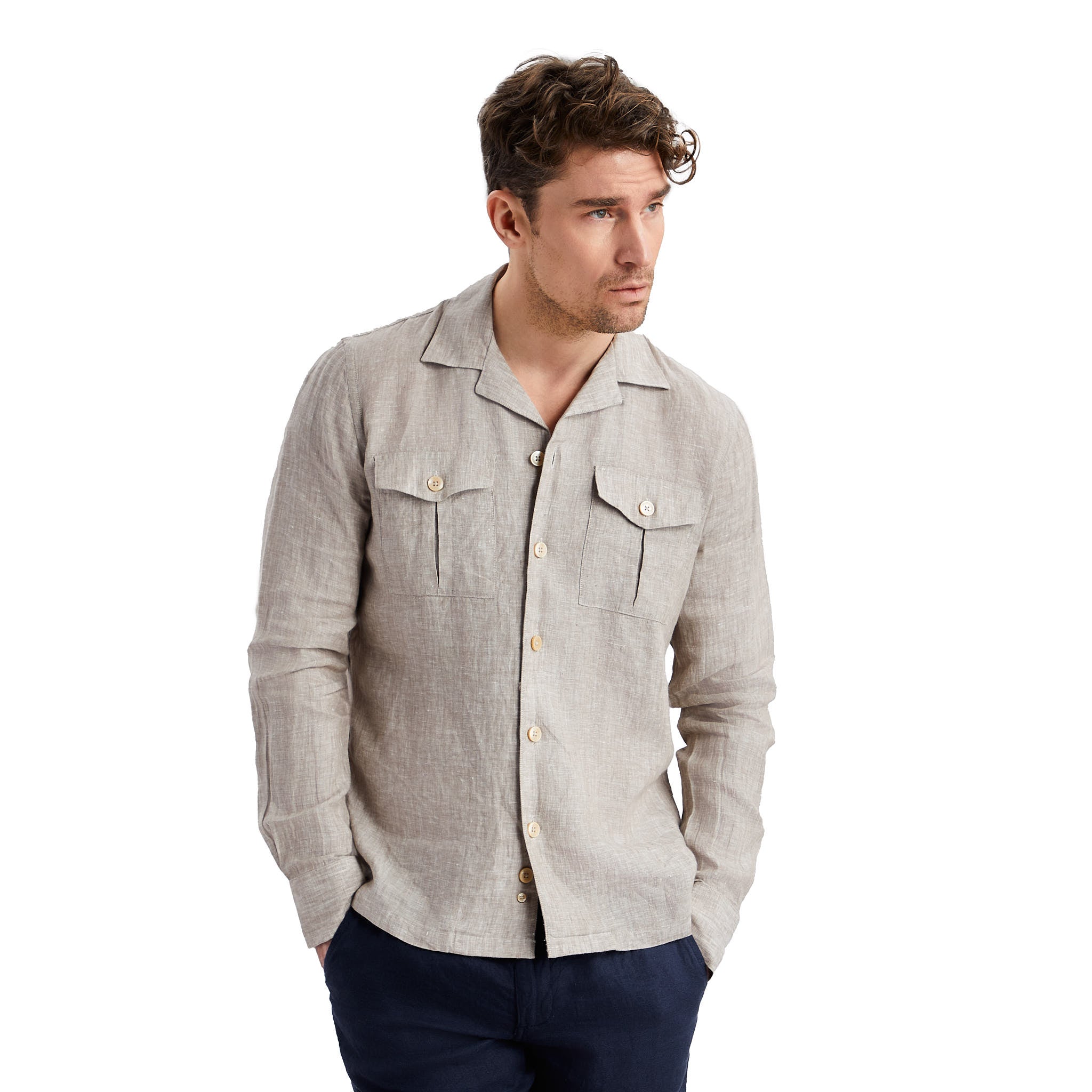 Sand Linen Shirt with Pocket