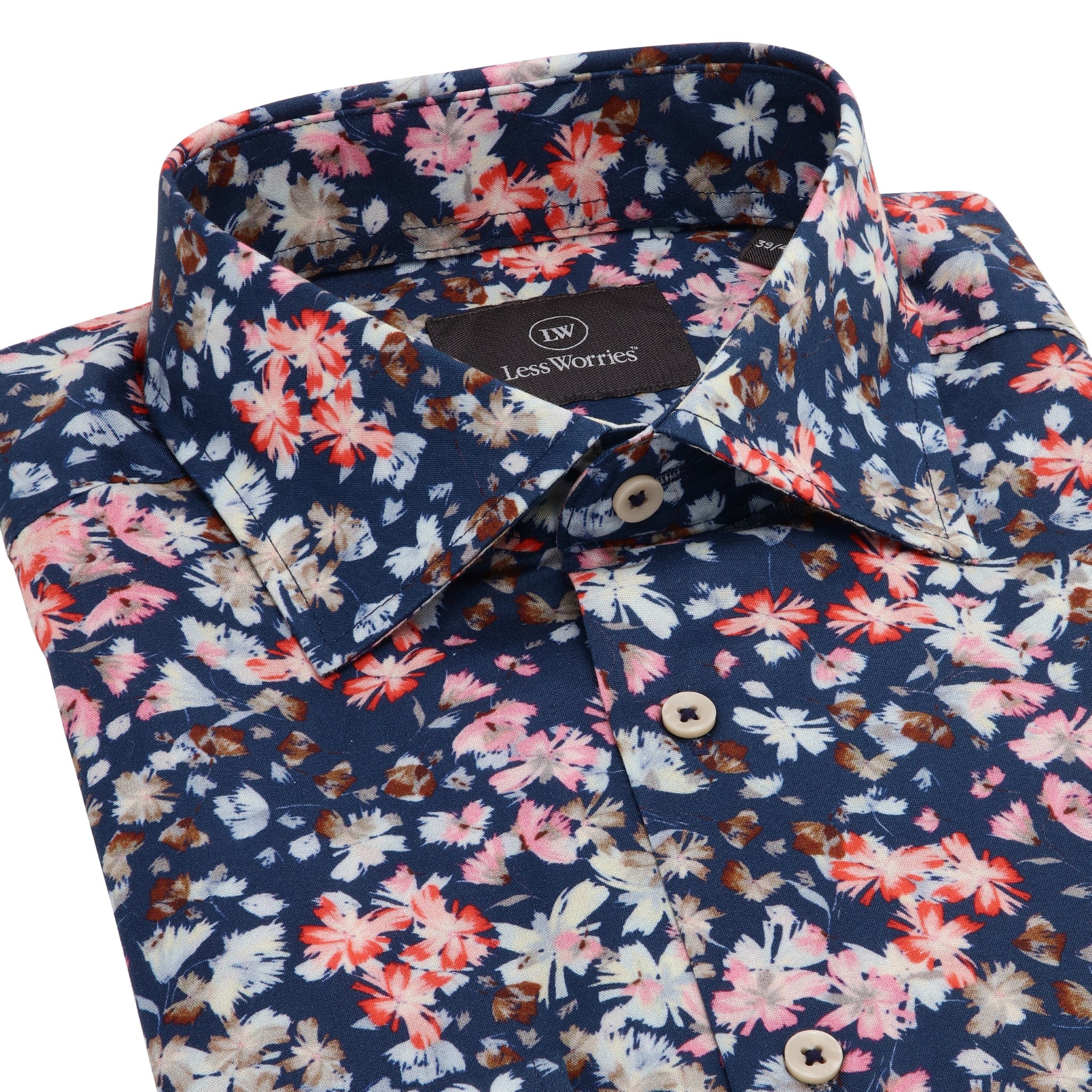 Marinblå Blomönstrad Premium Twill-skjorta