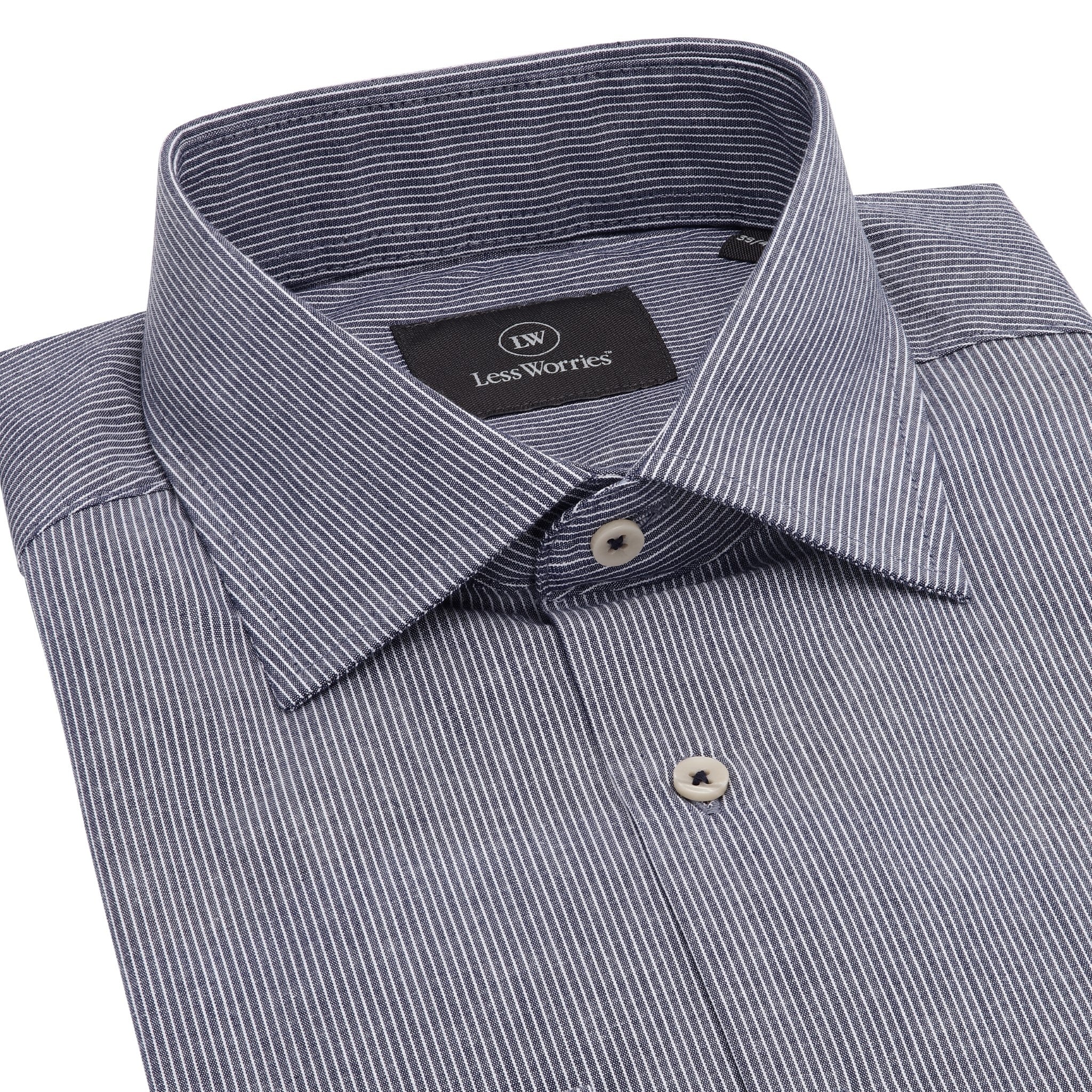 Marinblå Randig Premium Twill-skjorta