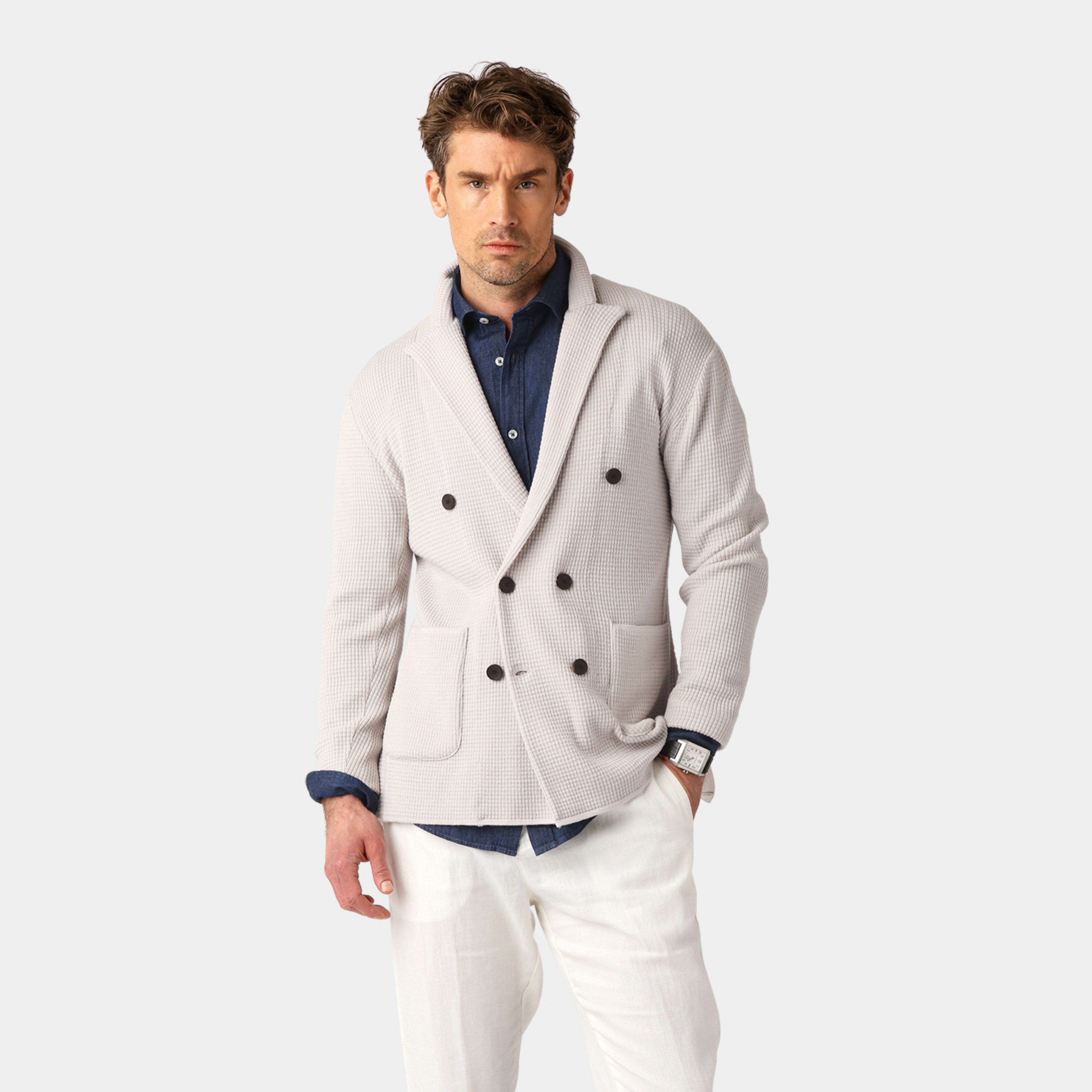 Light Sand Tuck Stitch Blazer – 100% Merino Wool