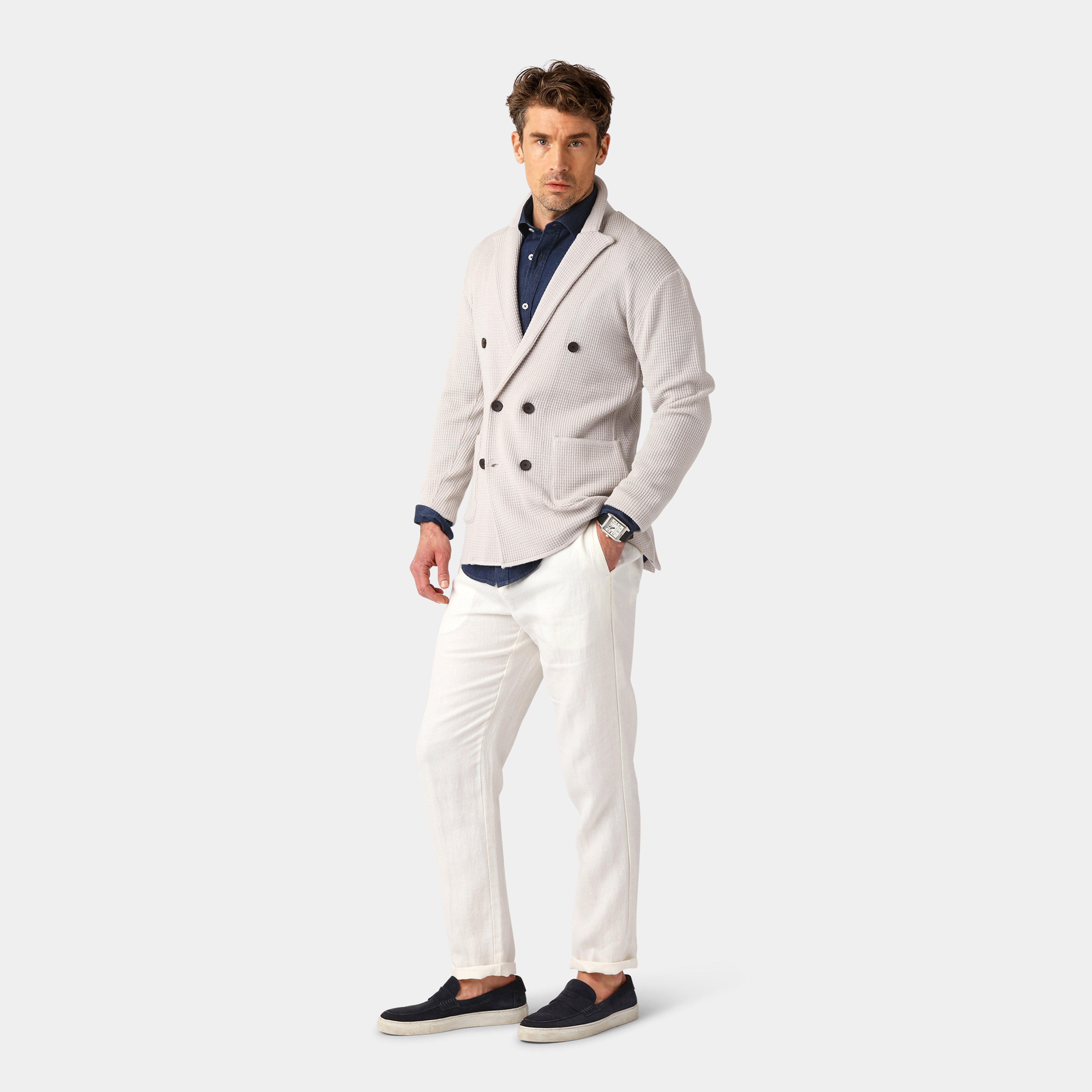 Light Sand Tuck Stitch Blazer – 100% Merino Wool