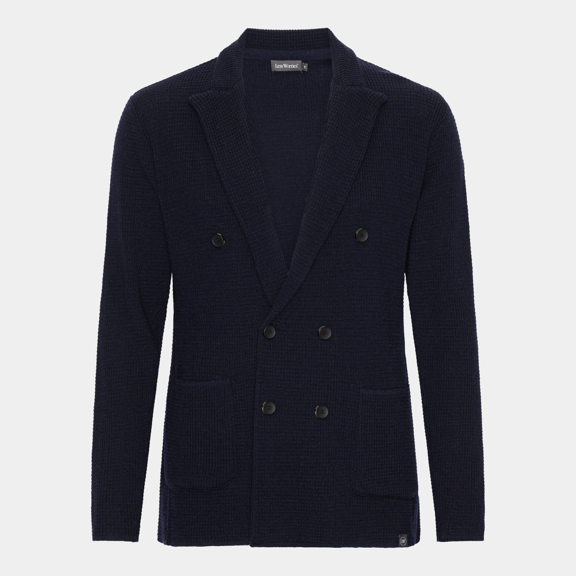Navy Tuck Stitch Blazer – 100% Merino Wool