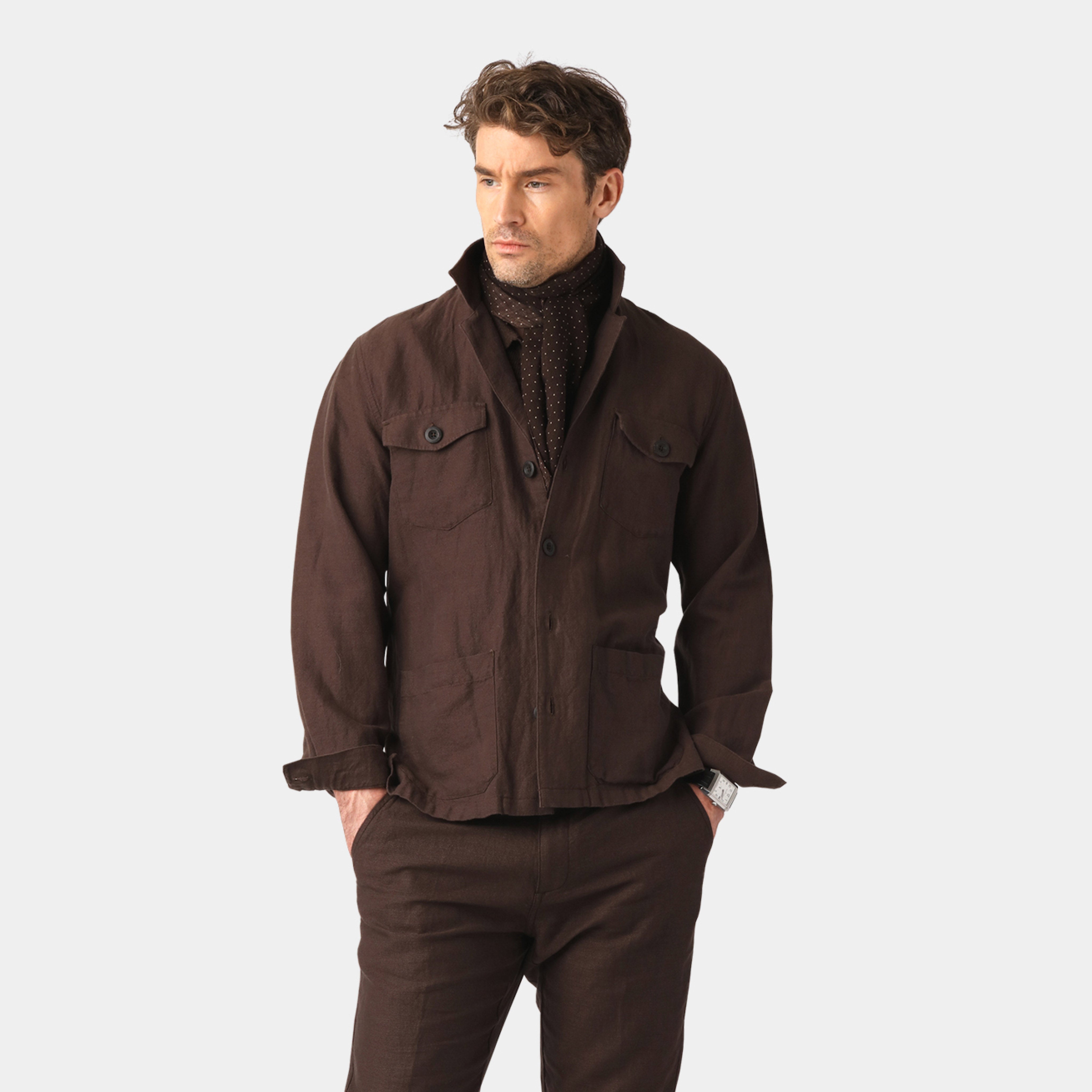 Brown Linen Blend Overshirt