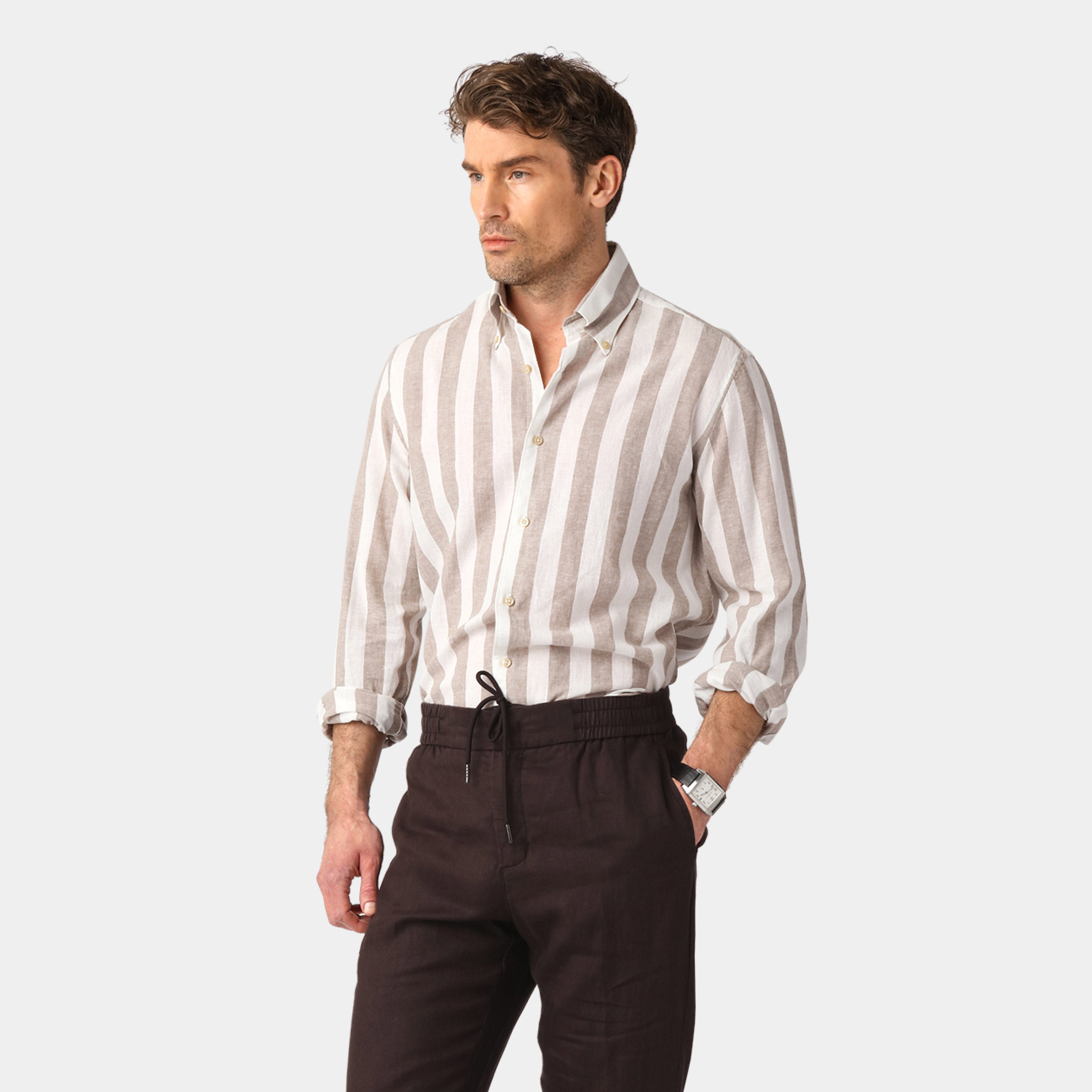 Sand Block Stripe Linen Shirt
