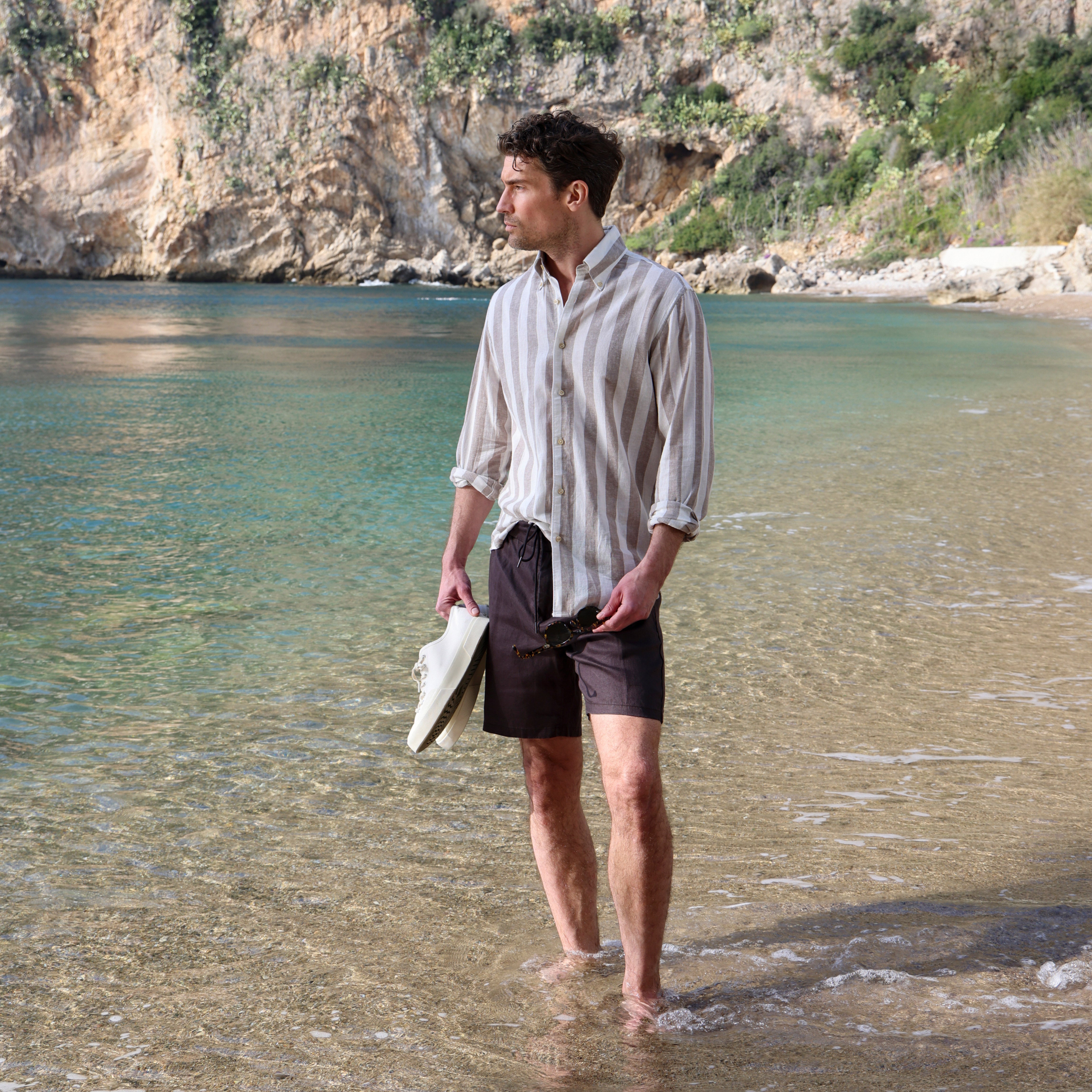 Sand Block Stripe Linen Shirt