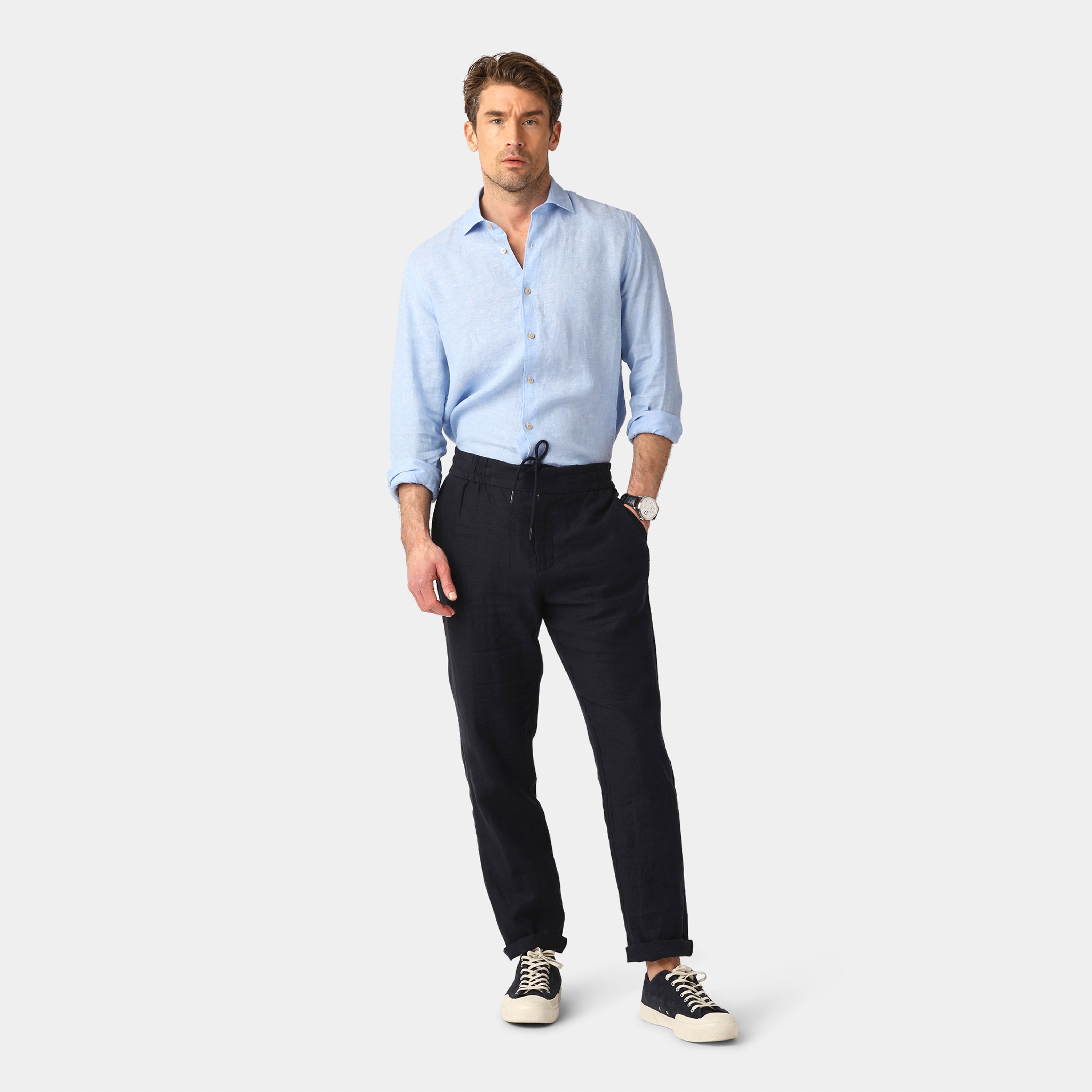 Navy Linen Trousers - 100% Linen