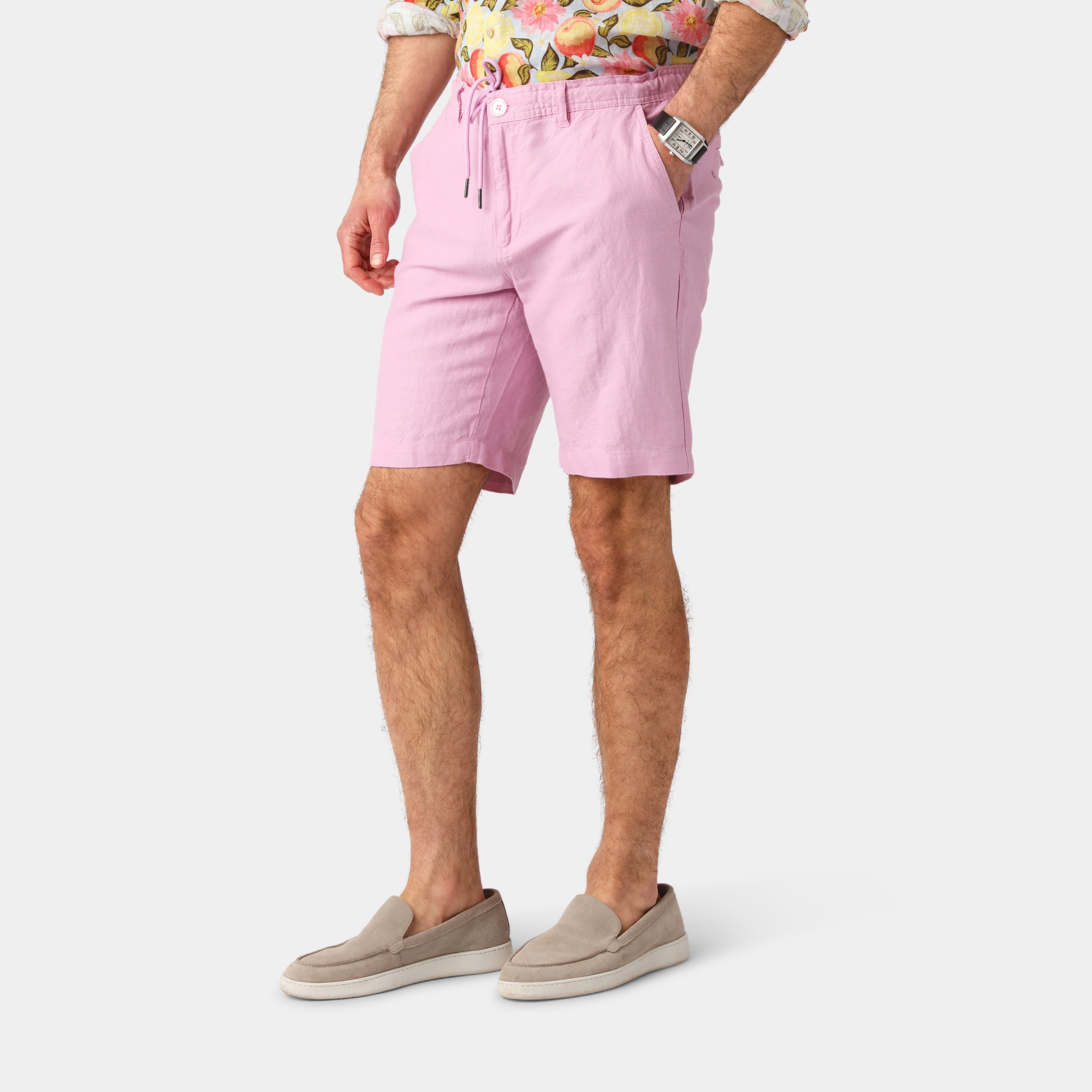Pink Linen Blend Shorts