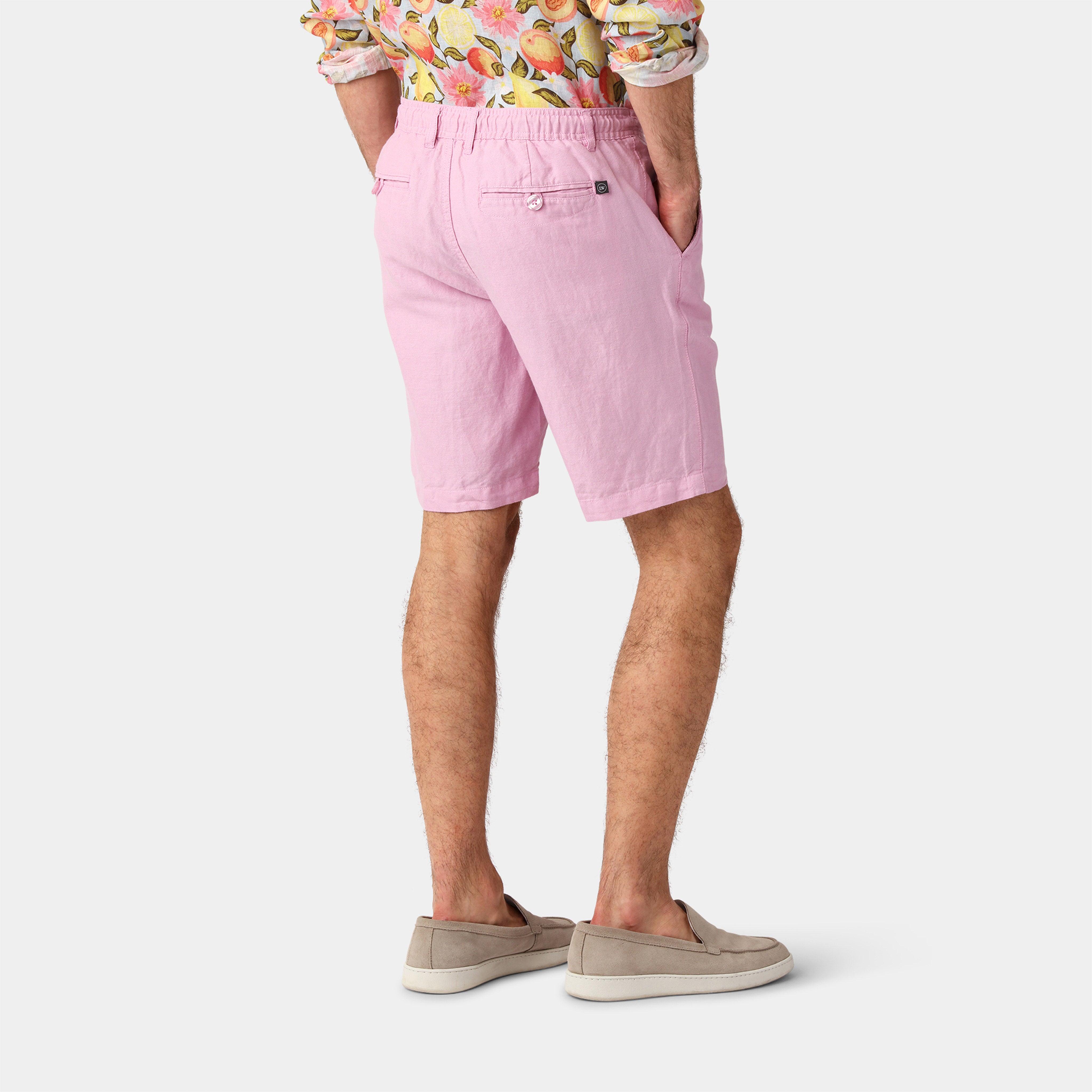 Pink Linen Blend Shorts