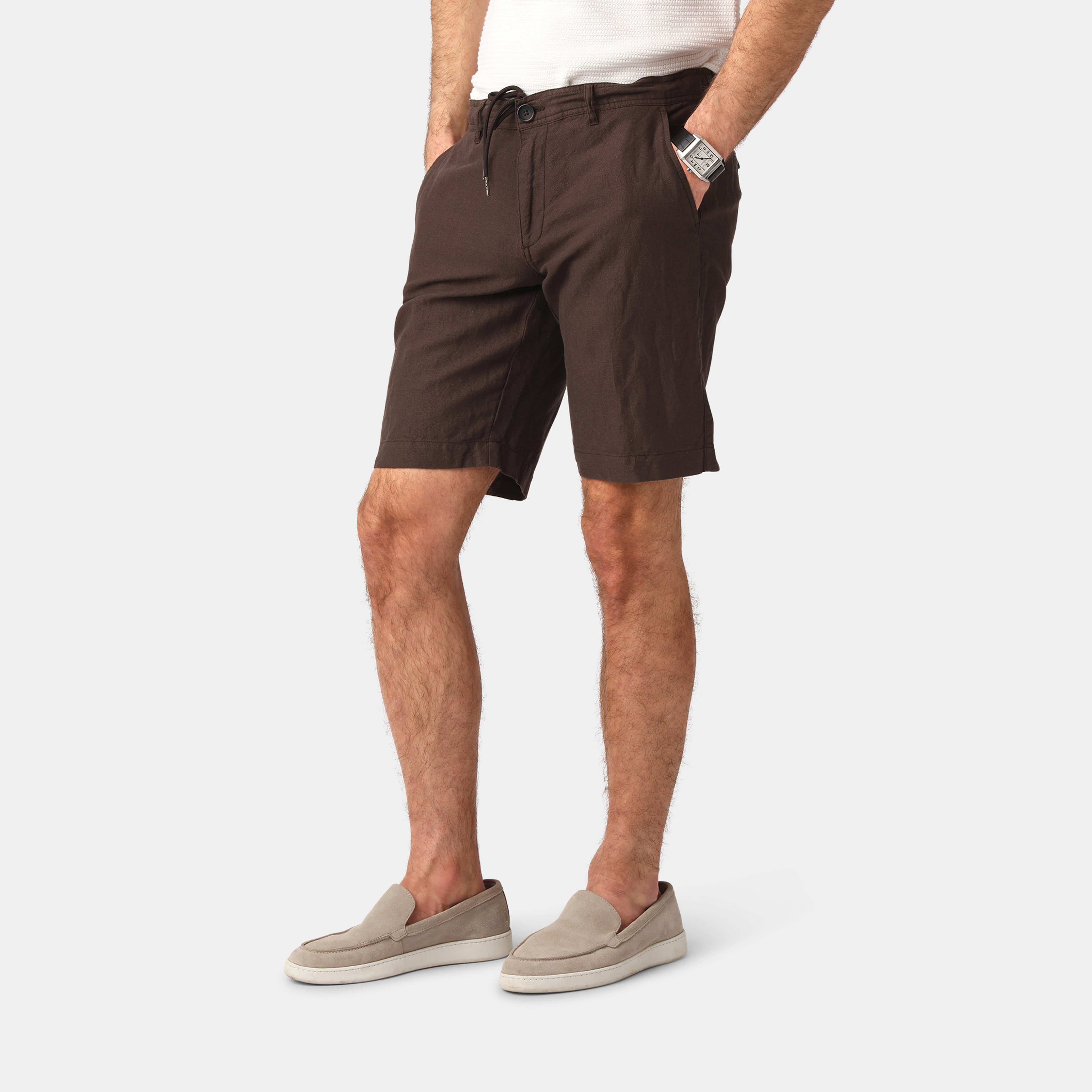 Brown Linen Blend Shorts