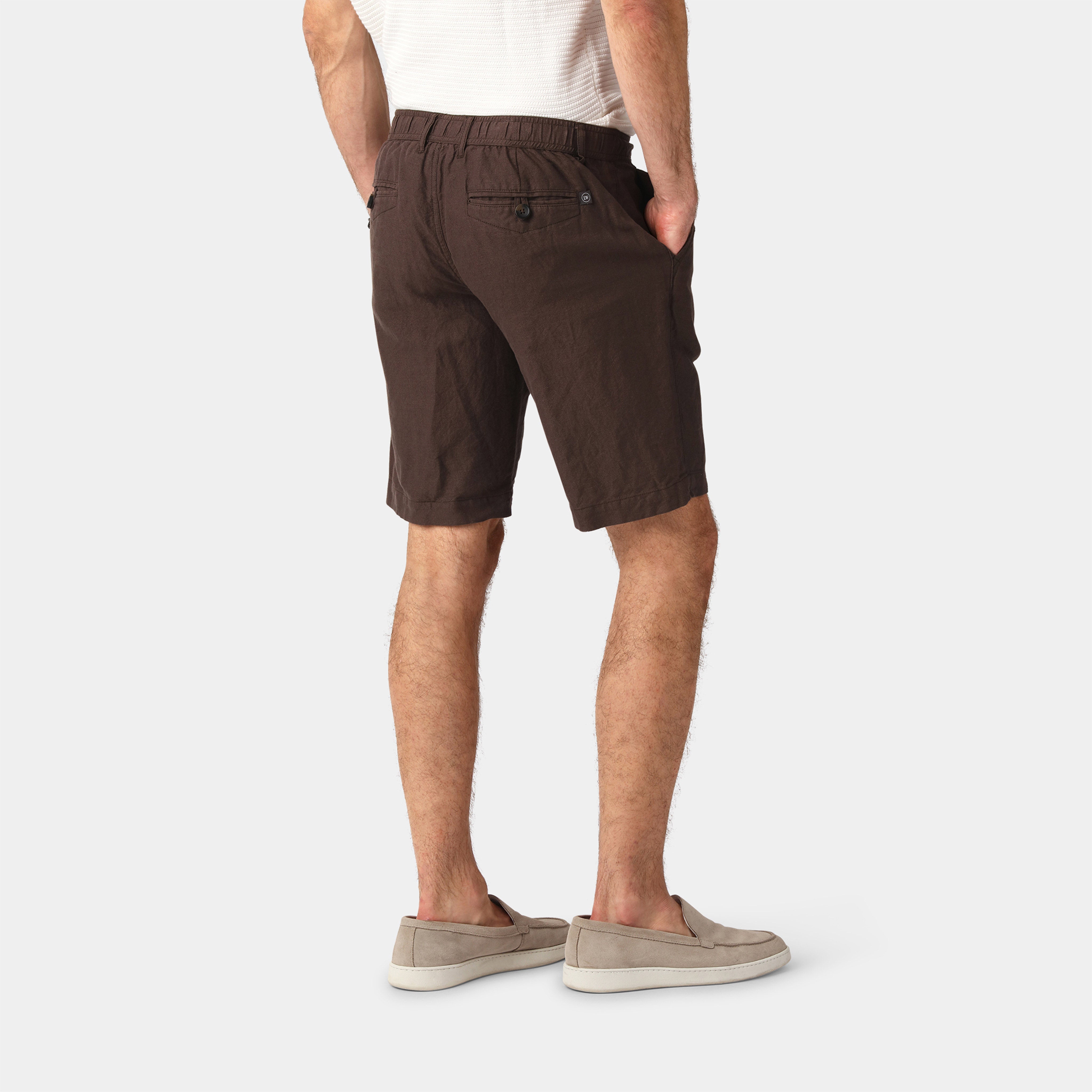 Brown Linen Blend Shorts