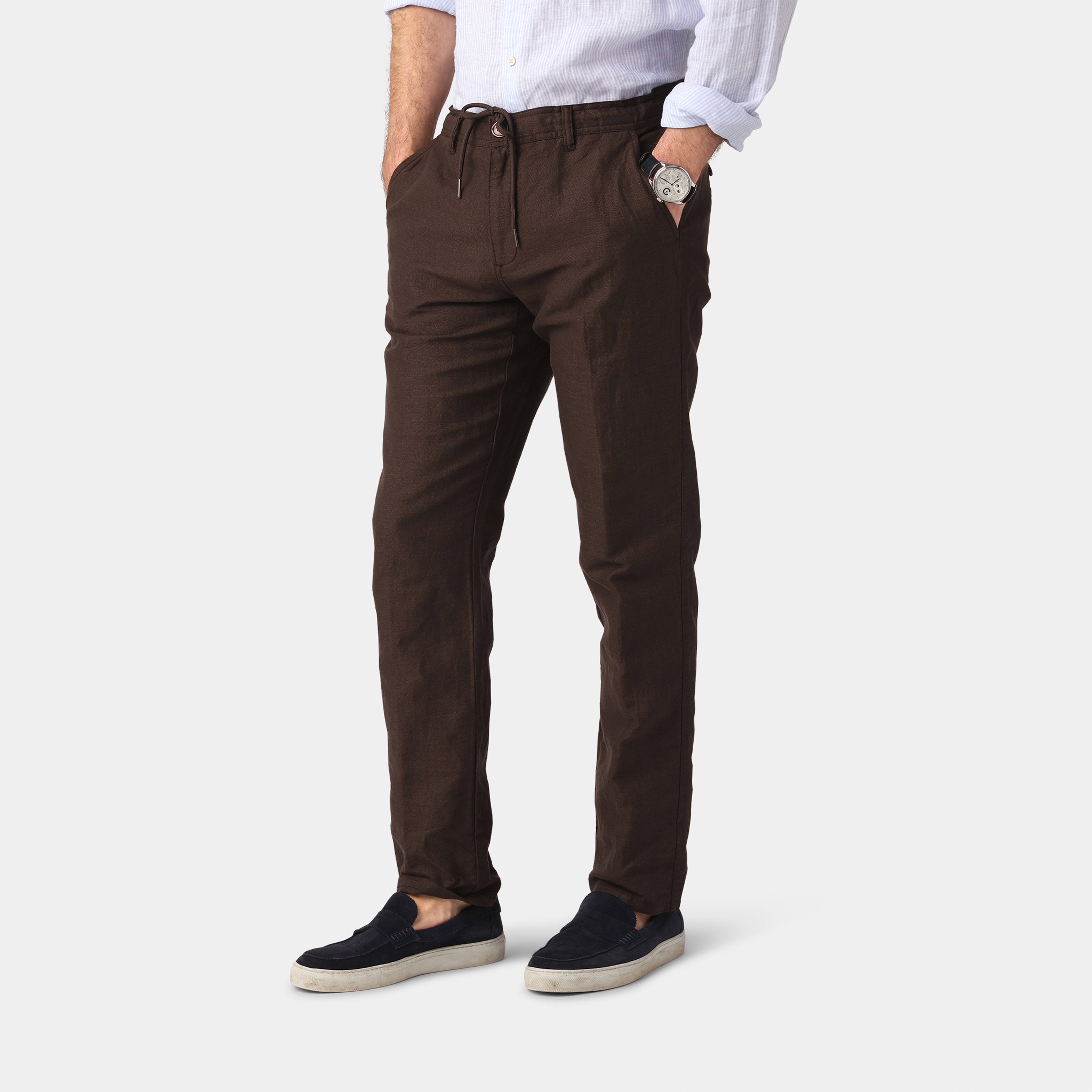 Brown Linen Blend Pants
