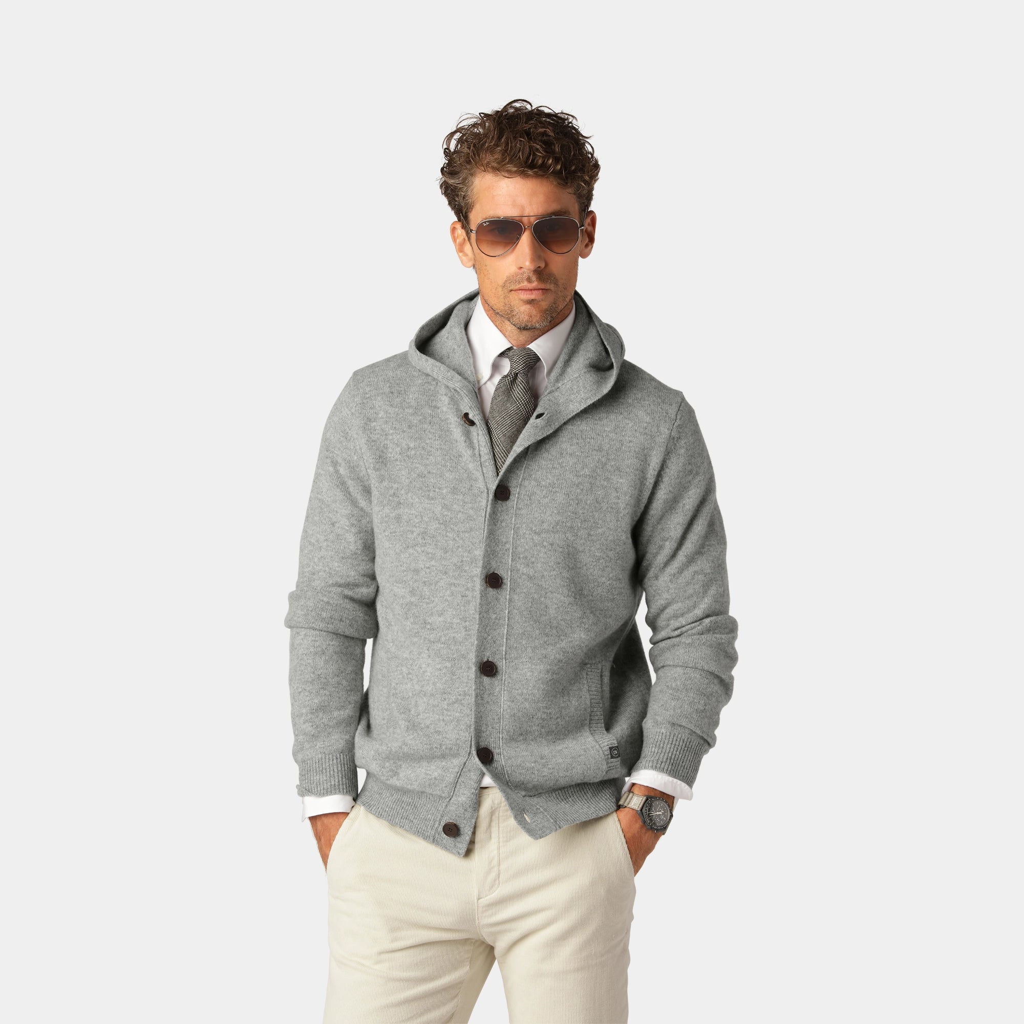 Gråmelerad Cardigan Hoodie