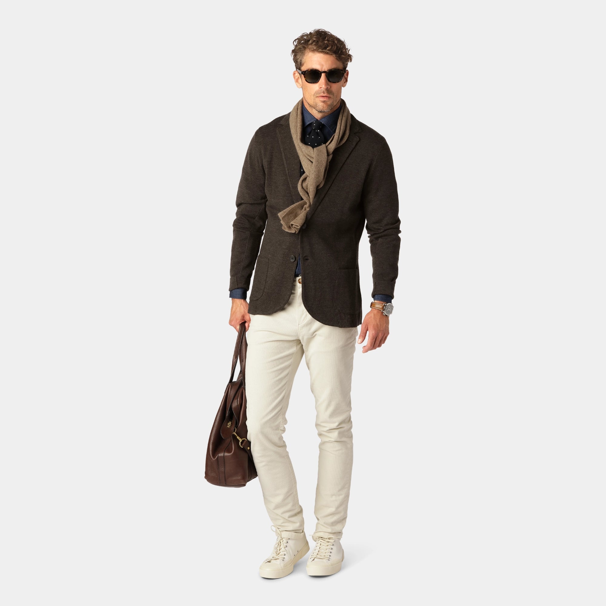 Mörkbrun Stickad Merino blazer
