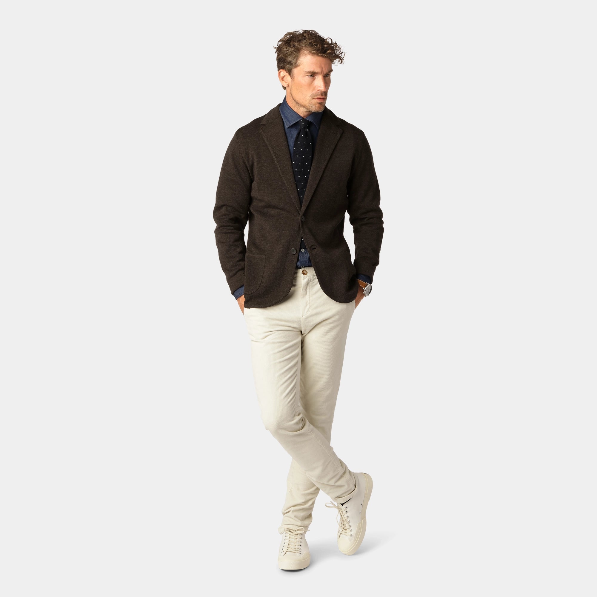 Mörkbrun Stickad Merino blazer