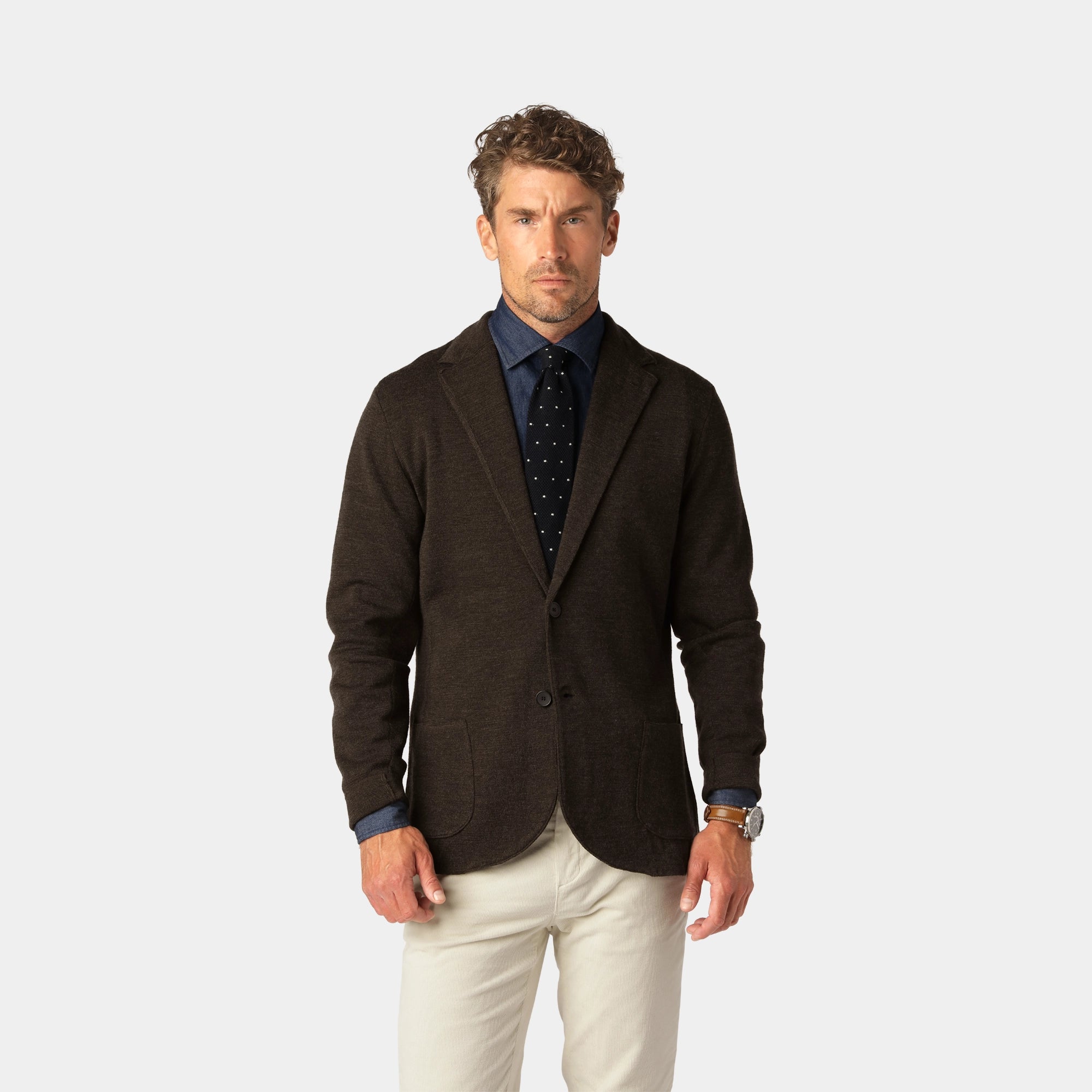 Mörkbrun Stickad Merino blazer