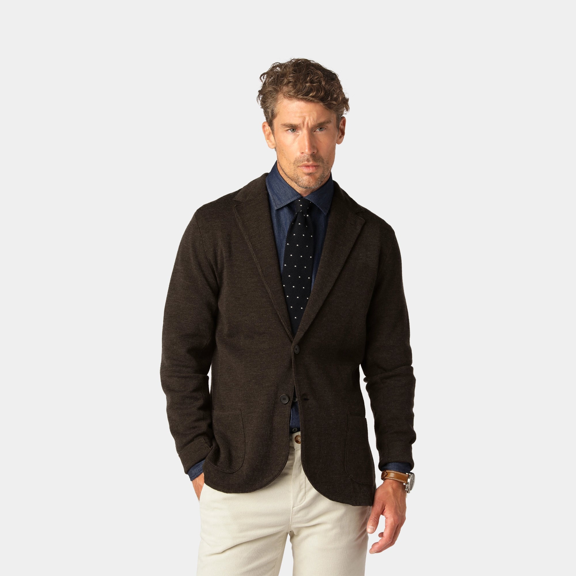 Mörkbrun Stickad Merino blazer