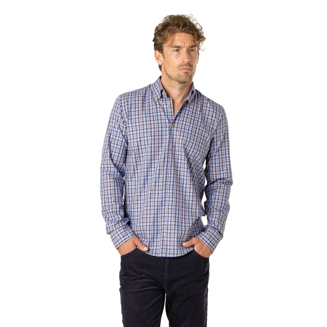 Ljusblå Rutig Premium Twill-skjorta